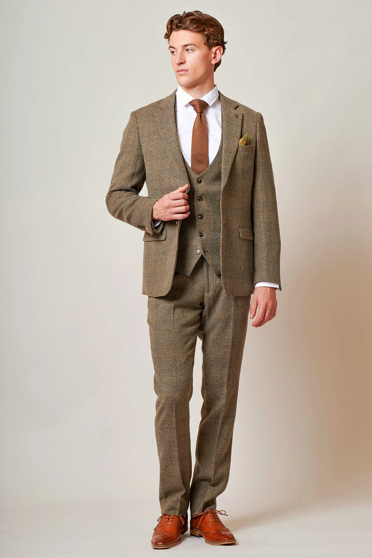 The WHU Collection - KRIS Tan Tweed Three Piece Suit As Worn By Carlos Soler sold by Marc Darcy product image thumbnail 3