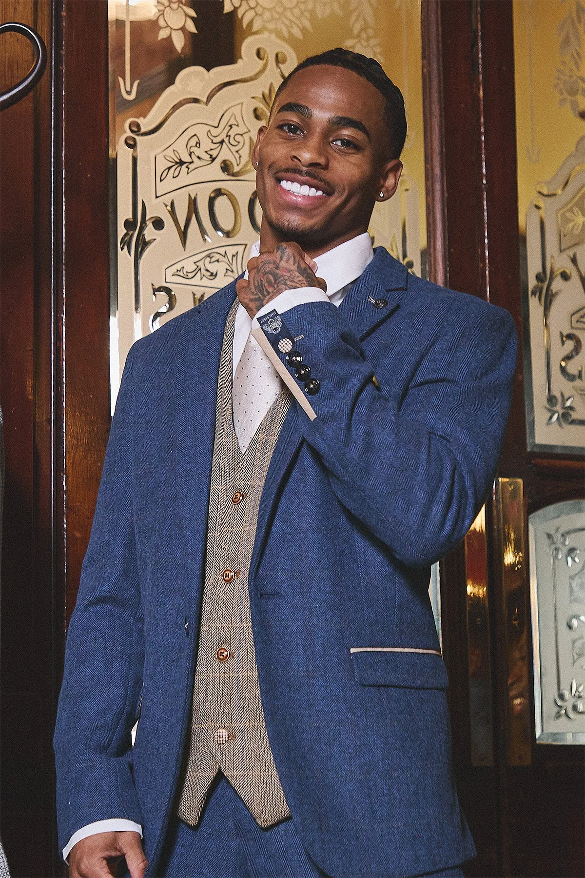 The WHU Collection - DION Blue Tweed Suit with TED Waistcoat As Worn By Crysencio Summerville sold by Marc Darcy product image thumbnail 2