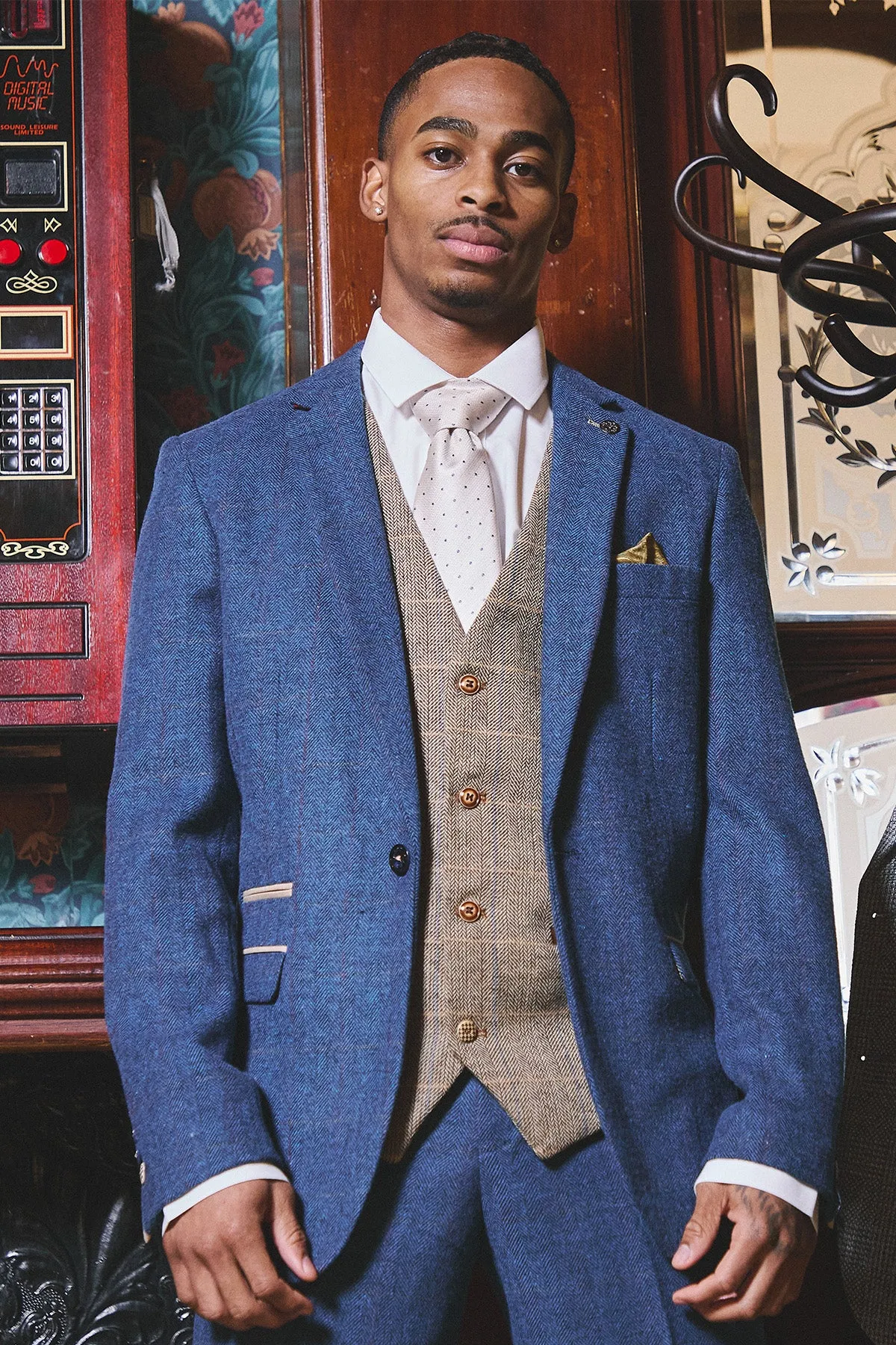 The WHU Collection - DION Blue Tweed Suit with TED Waistcoat As Worn By Crysencio Summerville sold by Marc Darcy