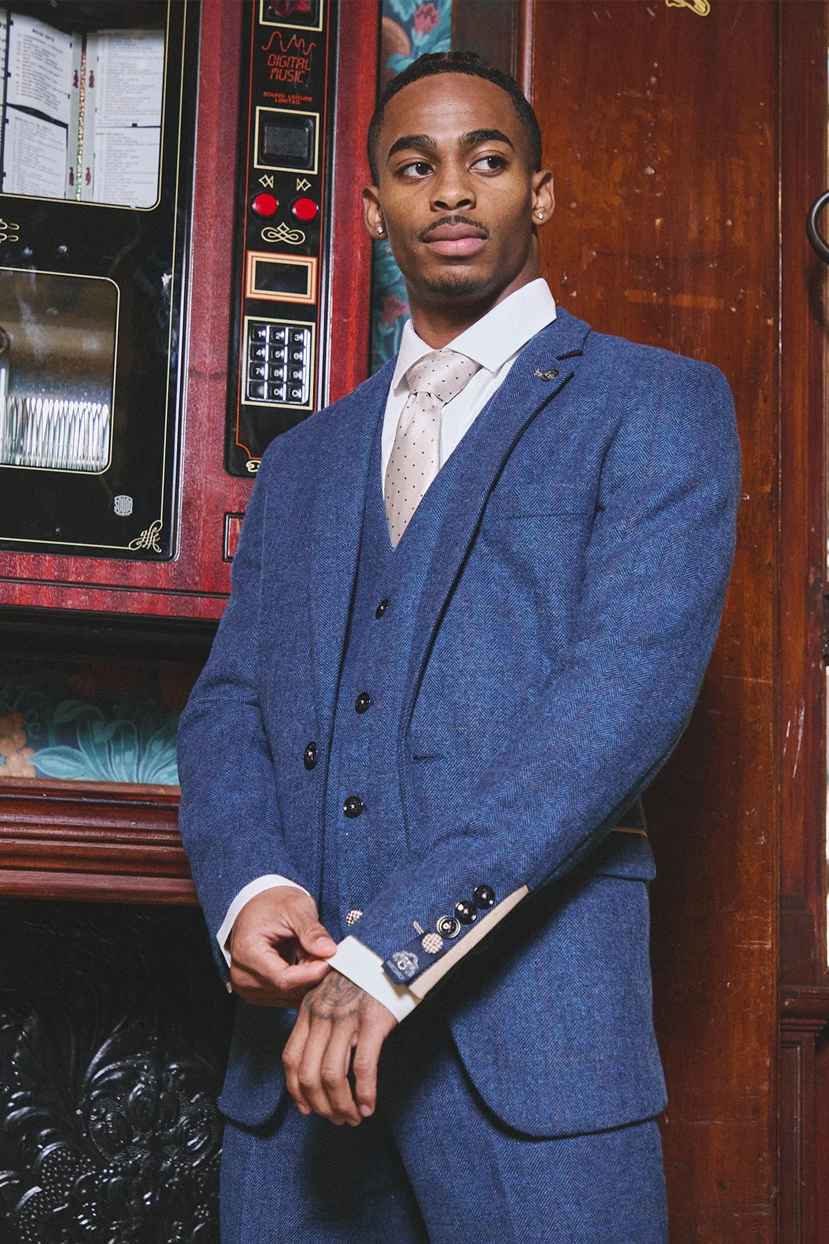 The WHU Collection - DION Blue Tweed Check Suit As Worn By Crysencio Summerville sold by Marc Darcy product image thumbnail 3