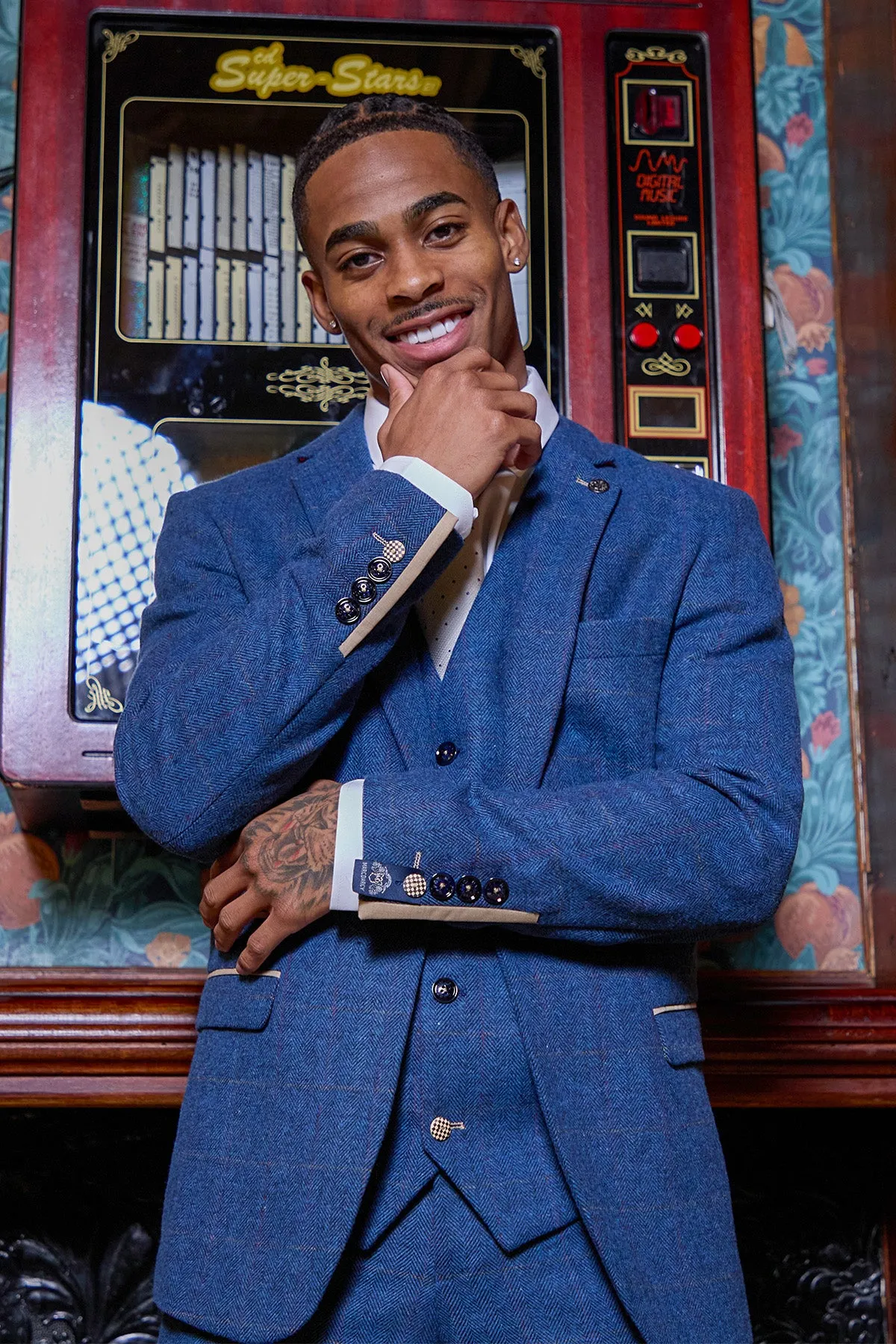 The WHU Collection - DION Blue Tweed Check Suit As Worn By Crysencio Summerville sold by Marc Darcy product image thumbnail 2