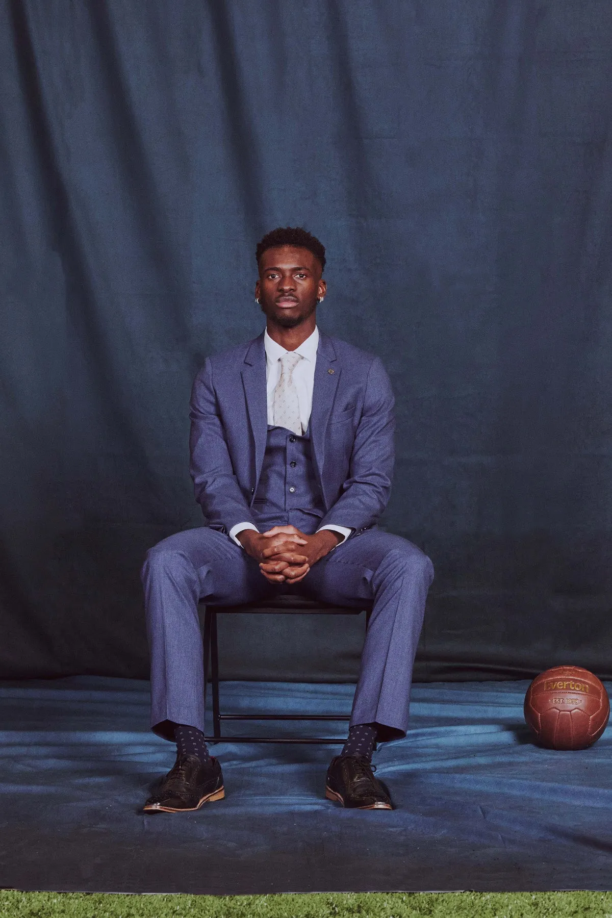 The Everton Collection | Tim Iroegbunam In ASHLEY Navy Blue Three Piece Suit sold by Marc Darcy