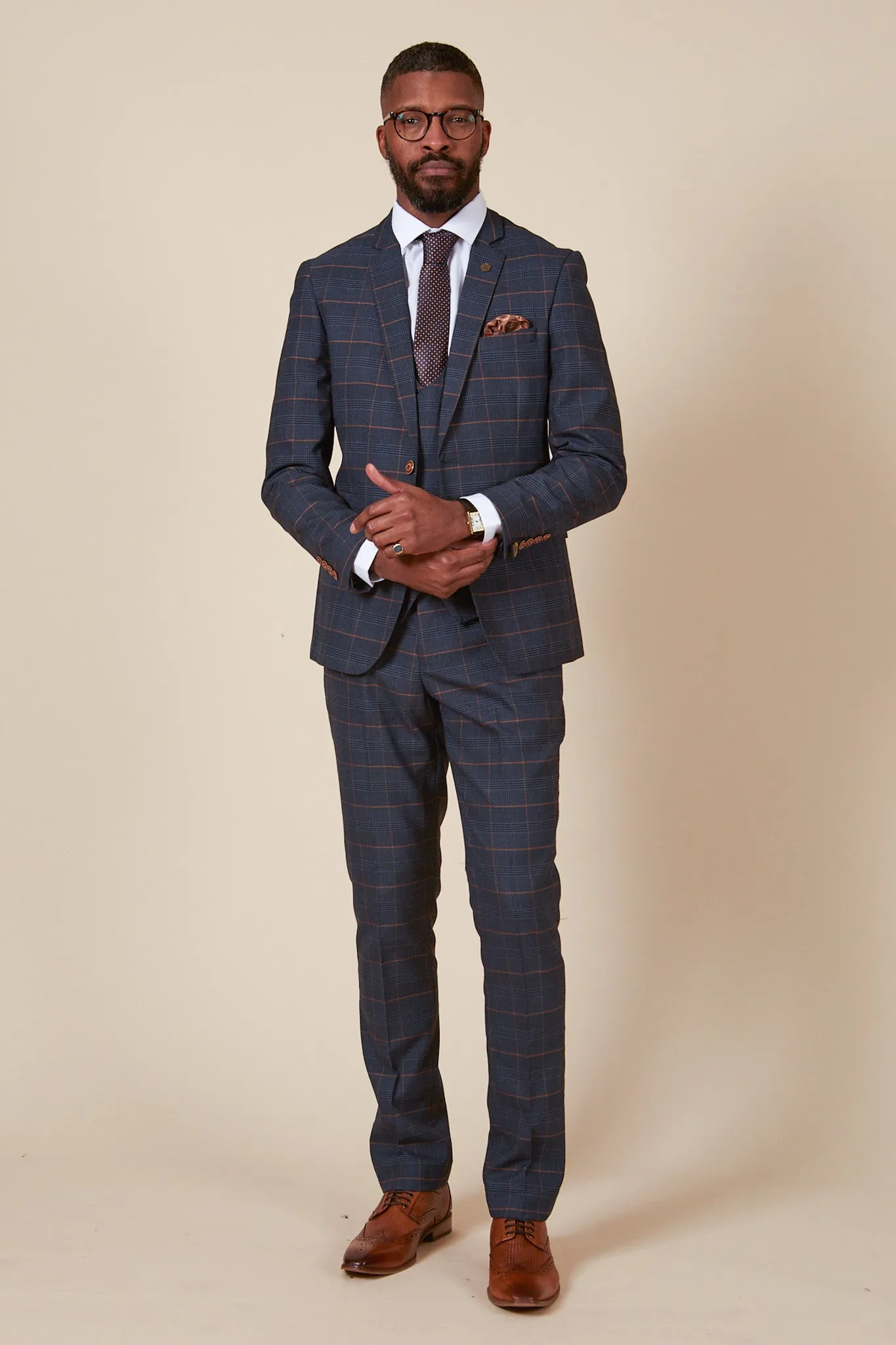 The Everton Collection | Iliman Ndiaye In JENSON Marine Navy Check Suit sold by Marc Darcy product image thumbnail 4