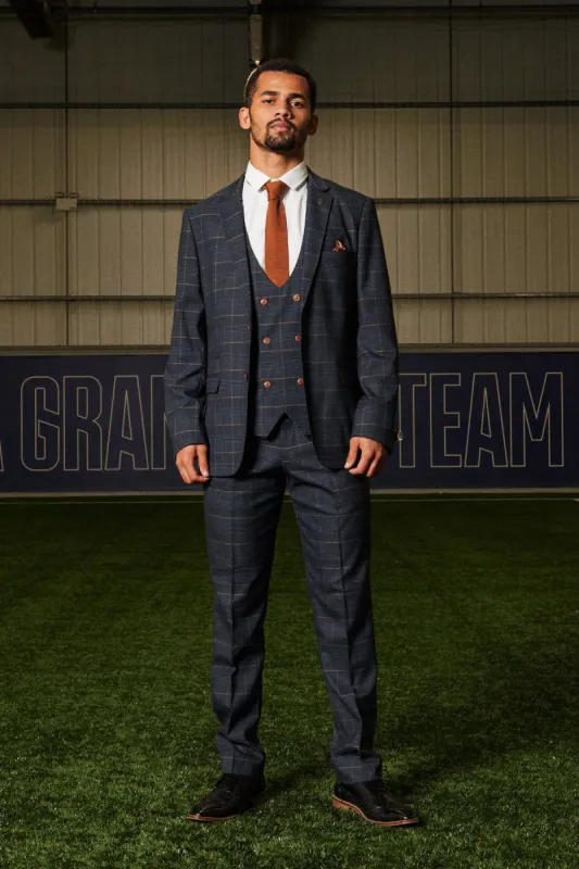 The Everton Collection | Iliman Ndiaye In JENSON Marine Navy Check Suit made by Marc Darcy