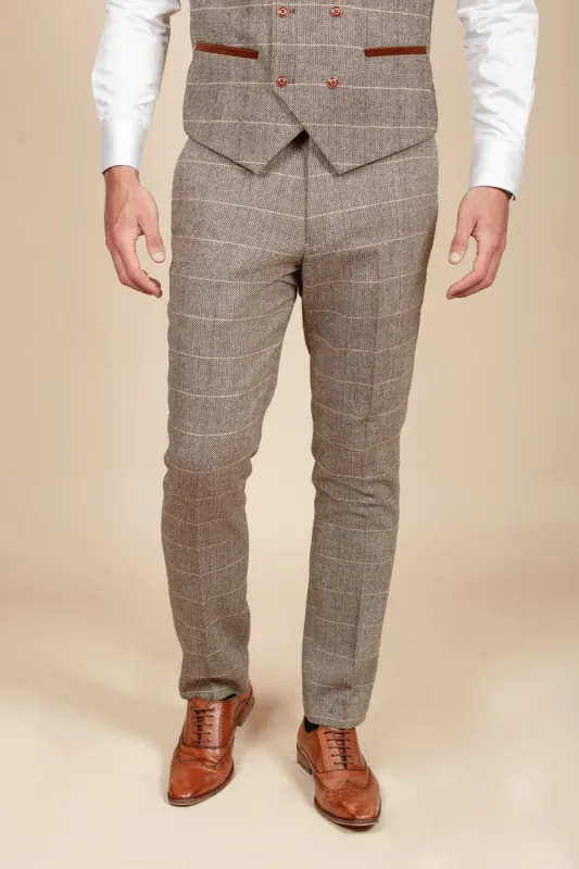 DX7 - Tan Tweed Check Trousers sold by Marc Darcy