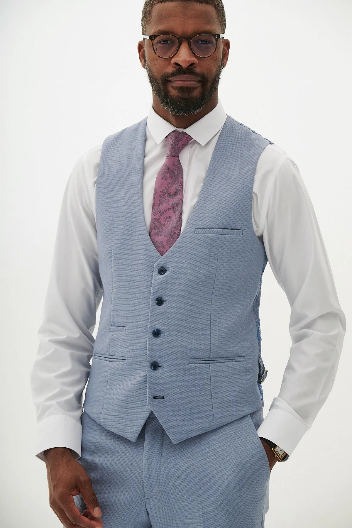 HM5 - Sky Blue Single Breasted Waistcoat sold by Marc Darcy product image thumbnail 4