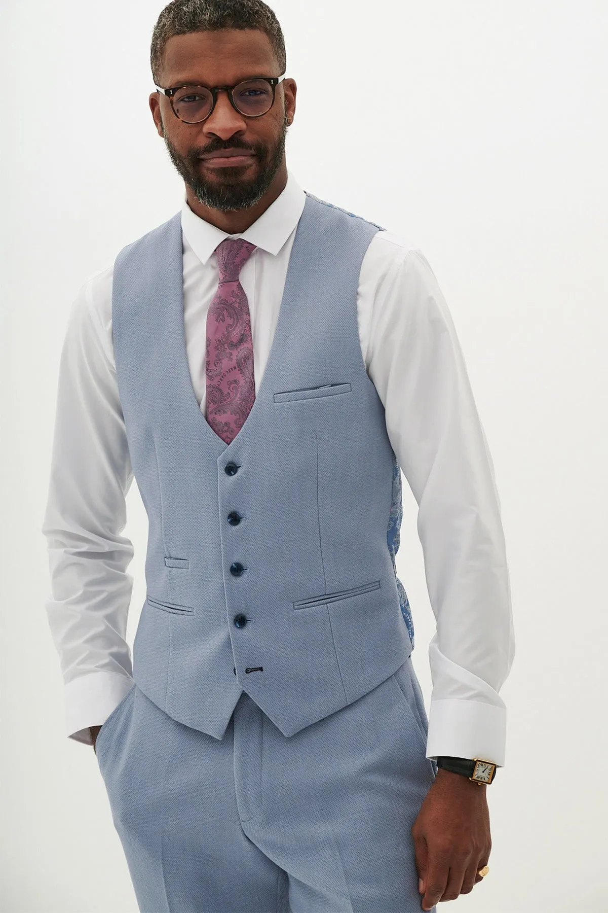 HM5 - Sky Blue Single Breasted Waistcoat sold by Marc Darcy