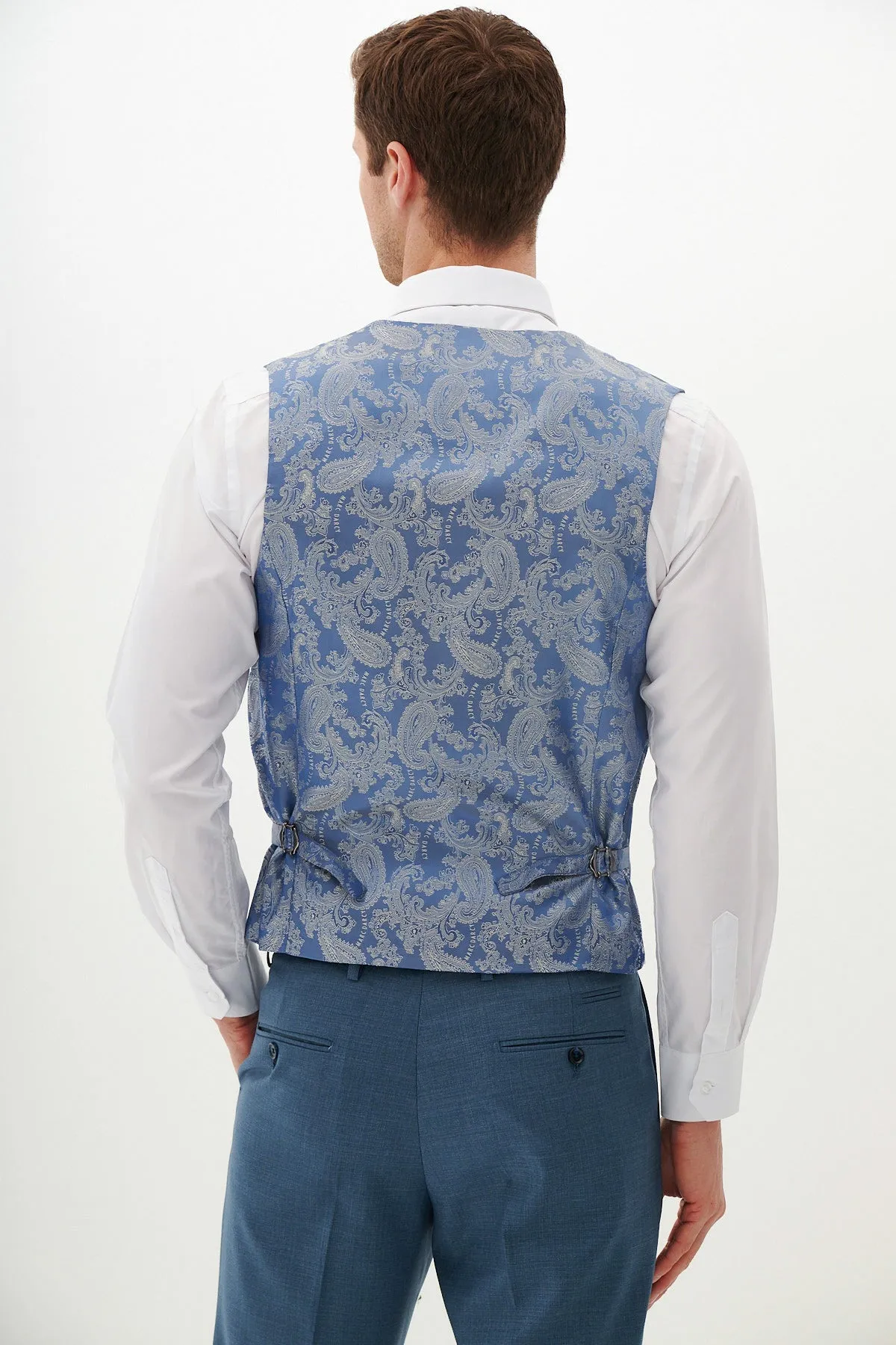 FINLEY - Teal Blue Single Breasted Waistcoat sold by Marc Darcy product image thumbnail 3