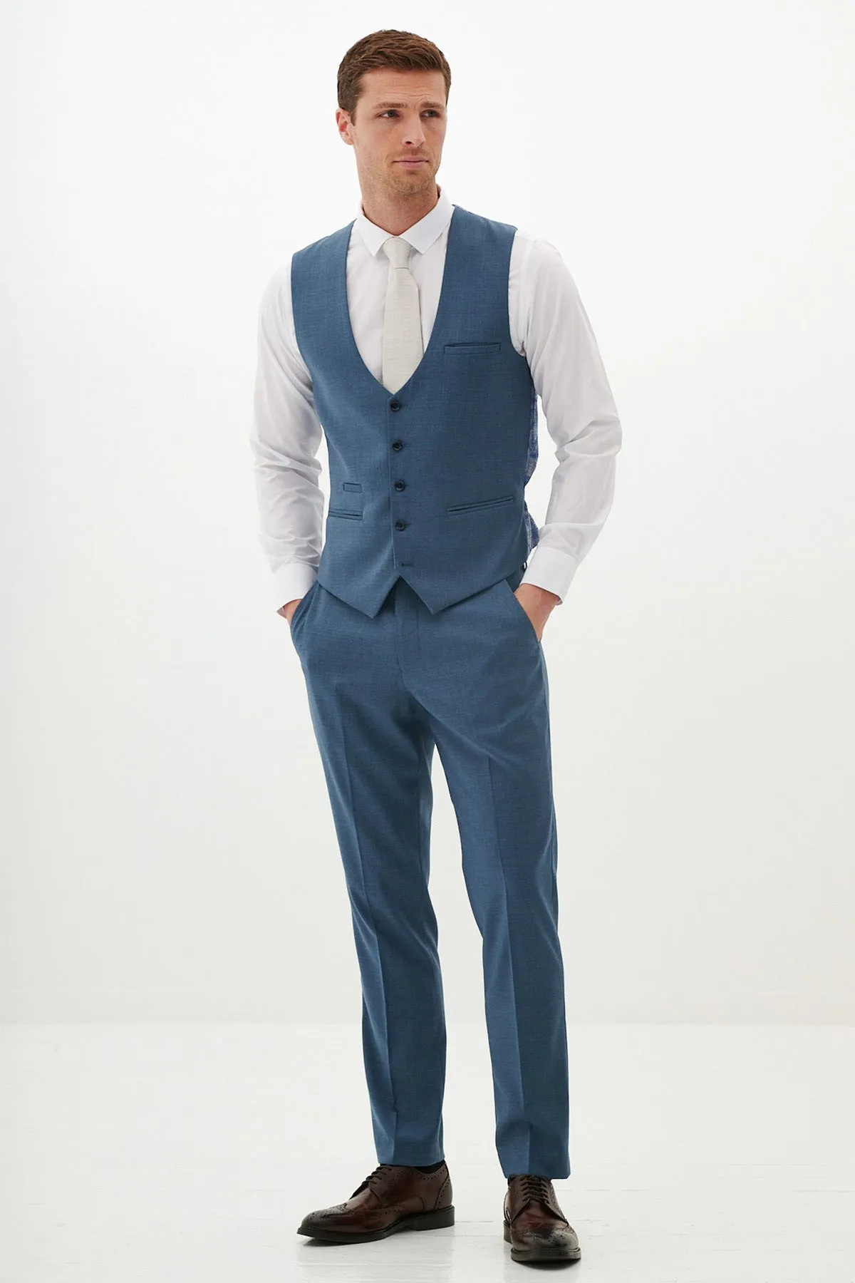 FINLEY - Teal Blue Single Breasted Waistcoat sold by Marc Darcy product image thumbnail 4