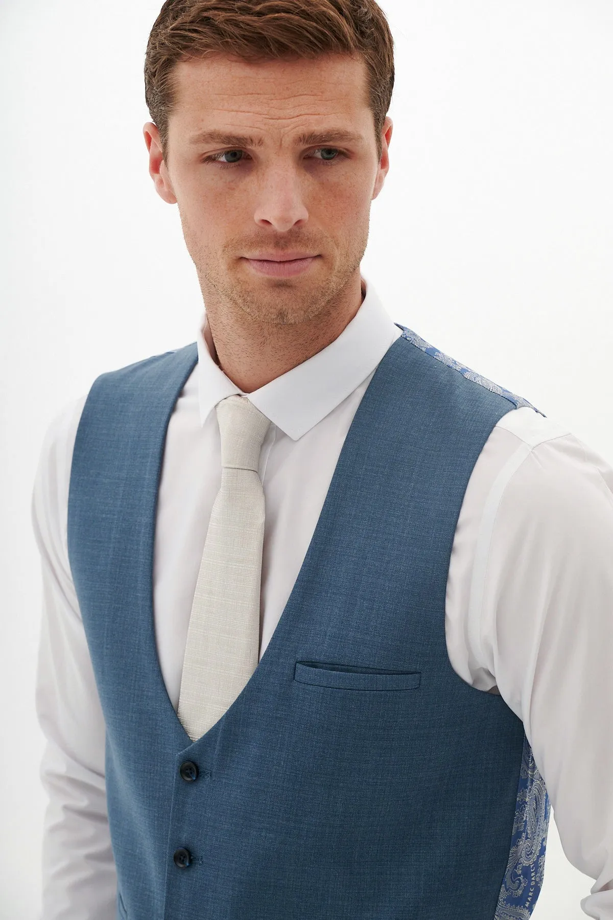 FINLEY - Teal Blue Single Breasted Waistcoat sold by Marc Darcy product image thumbnail 2
