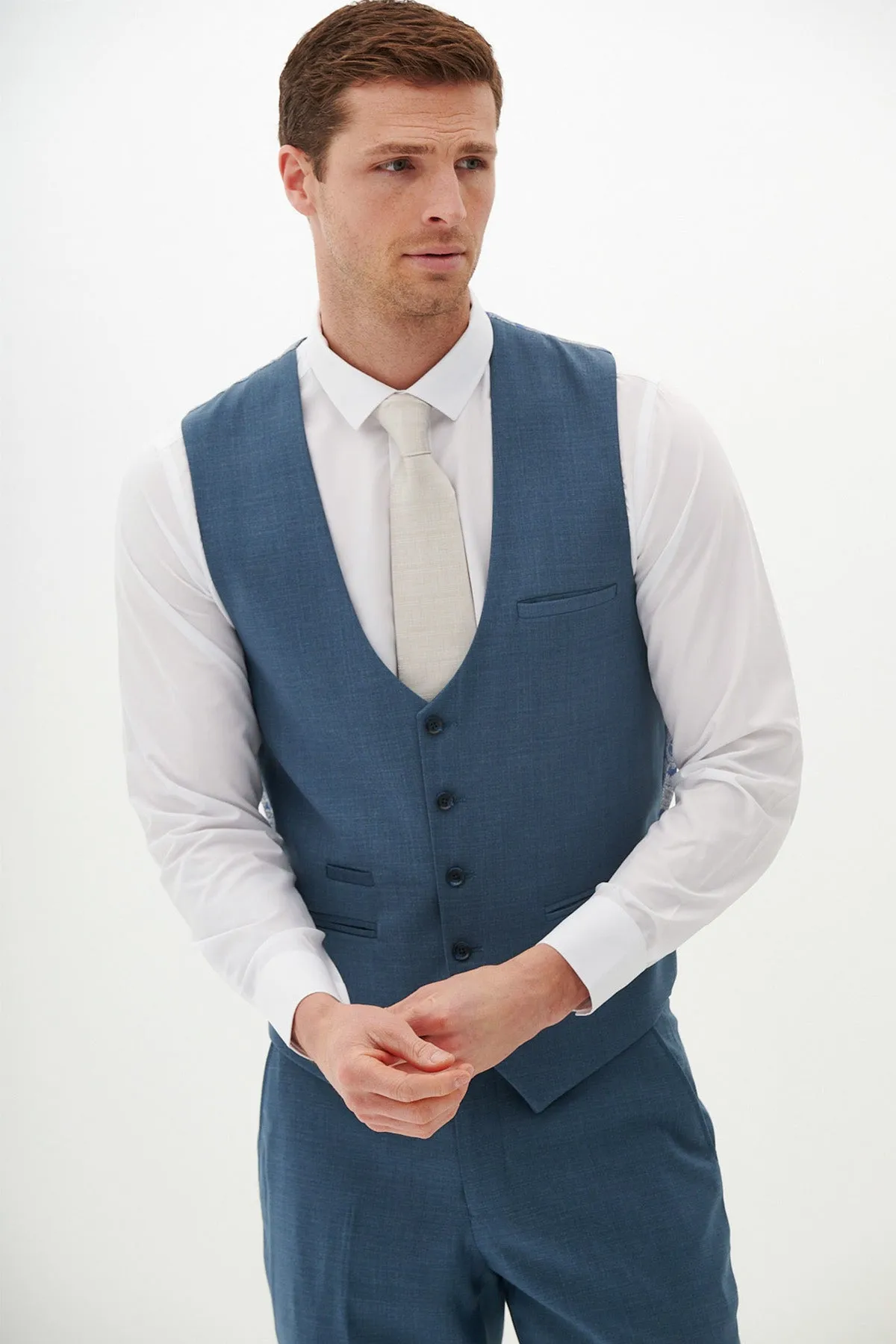FINLEY - Teal Blue Single Breasted Waistcoat sold by Marc Darcy product image thumbnail 5