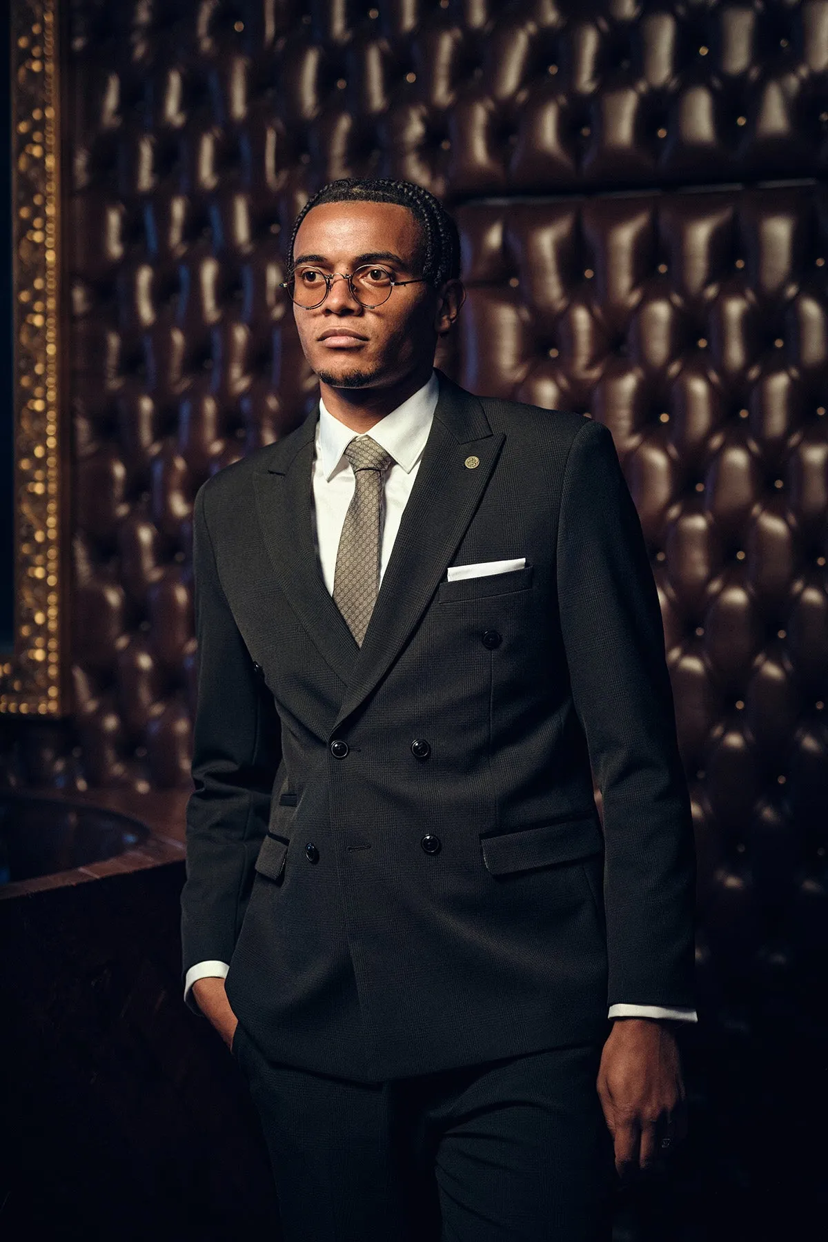 Manchester City Defender Manuel Akanji In BROMLEY Olive Double Breasted Suit sold by Marc Darcy