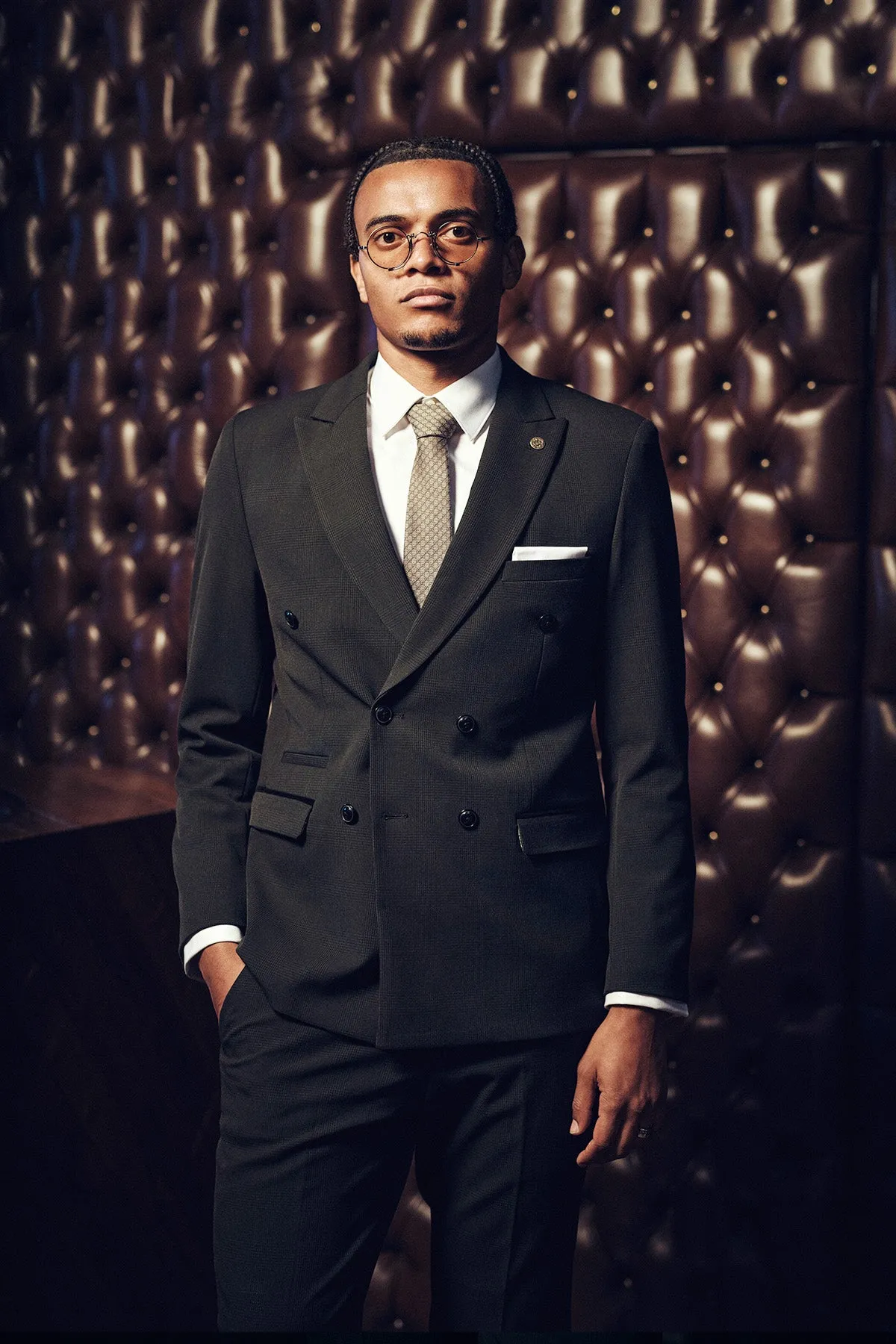 Manchester City Defender Manuel Akanji In BROMLEY Olive Double Breasted Suit sold by Marc Darcy product image thumbnail 2