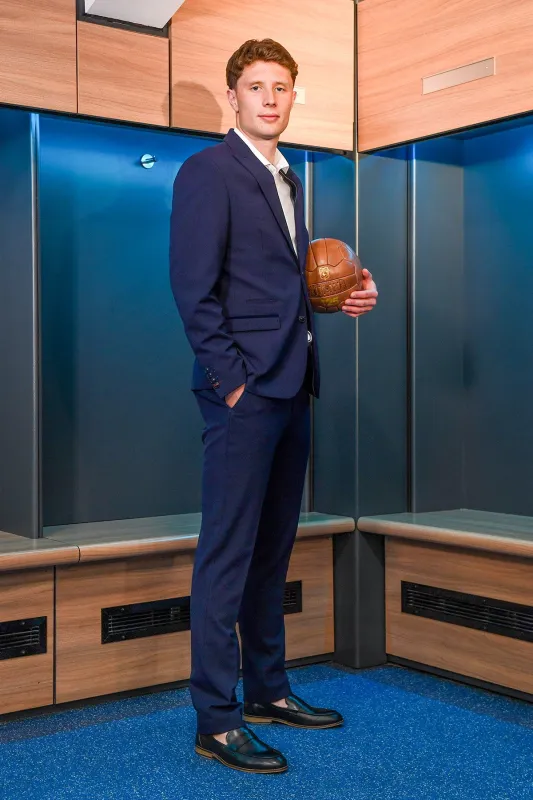 The Cardiff City F.C. Collection - BROMLEY Navy Check Two Piece Suit As Worn By Will Fish made by Marc Darcy