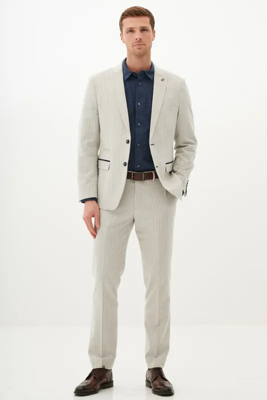 GRANT - Stone Pinstripe Two Piece Suit sold by Marc Darcy