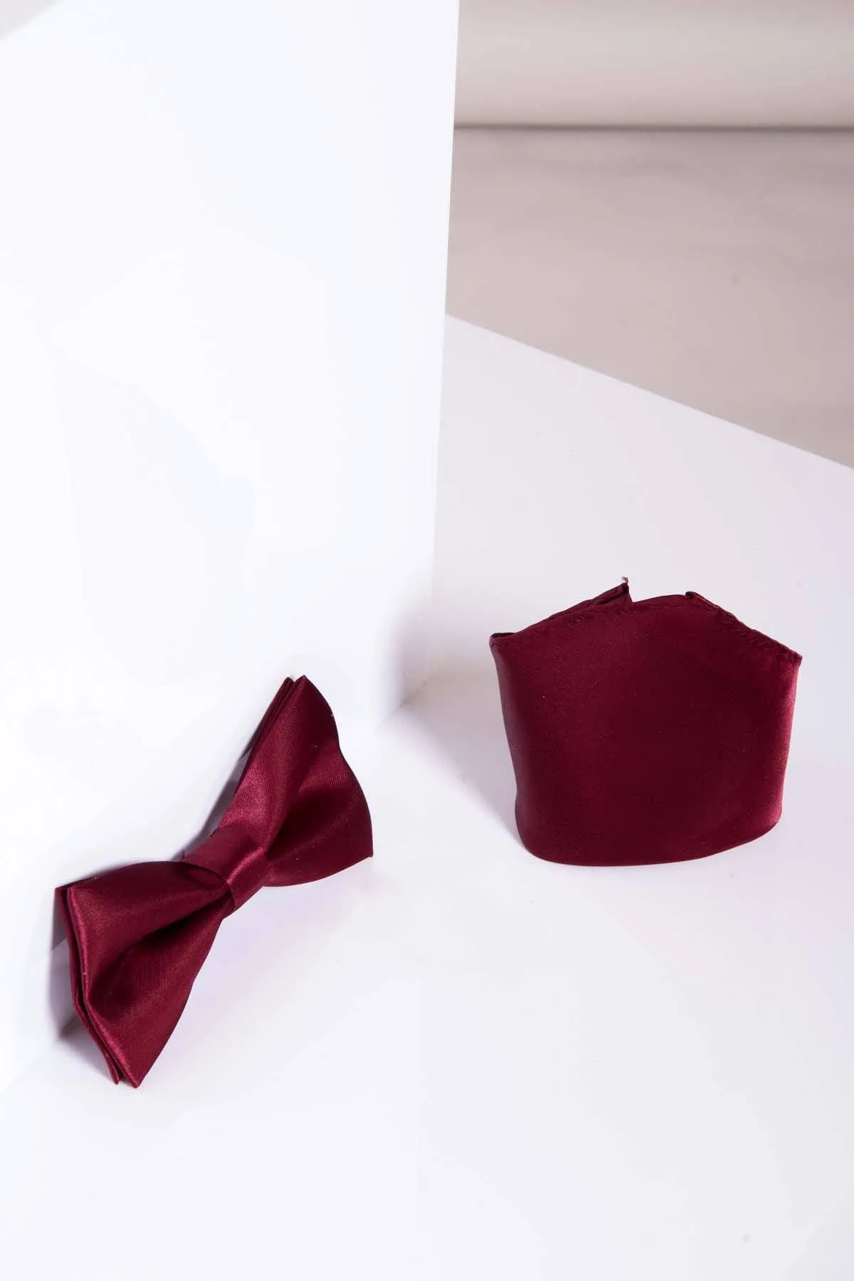 STANLEY - Satin Bow Tie and Pocket Square Set In Wine sold by Marc Darcy product image thumbnail 2