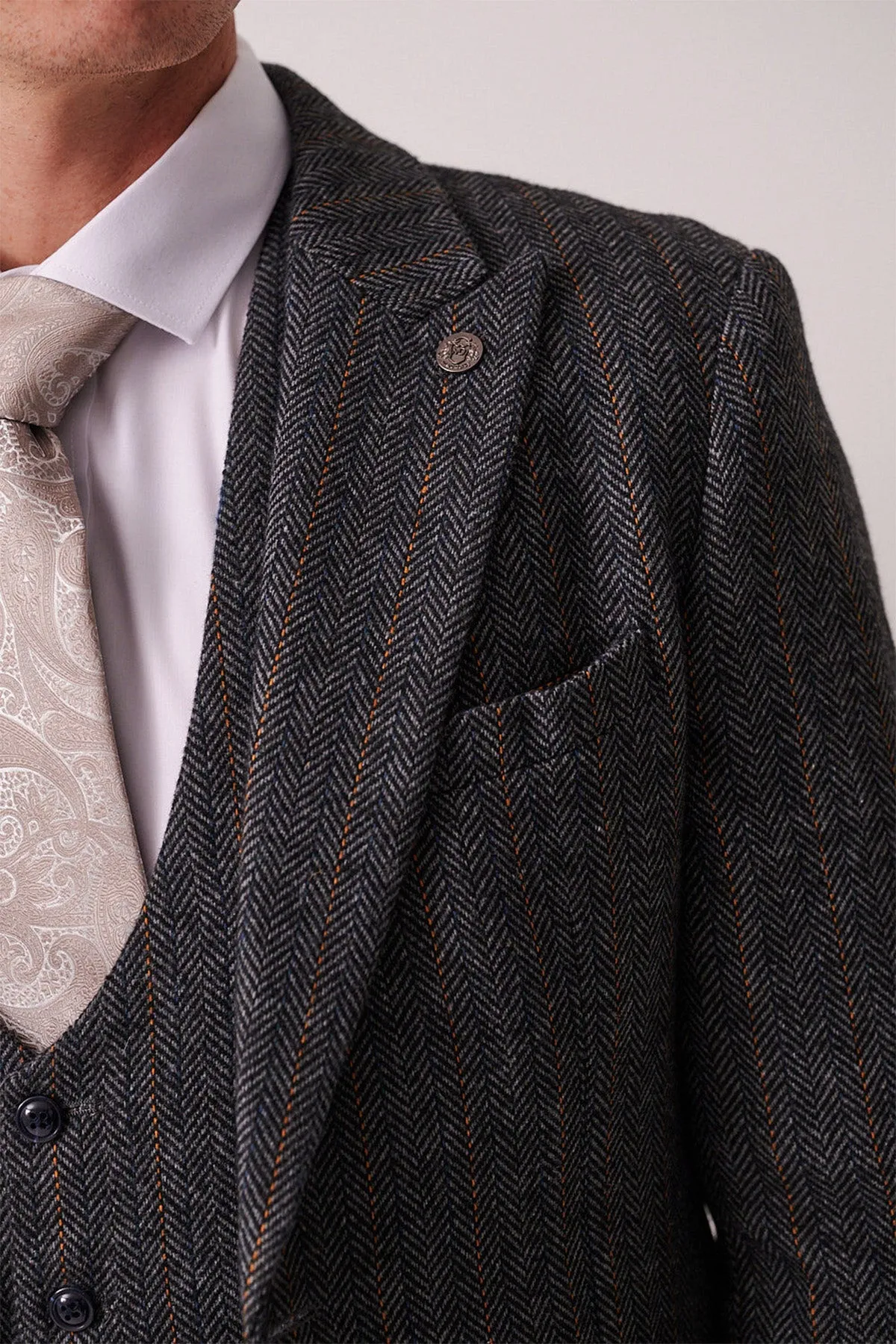 DOMINIC - Blue Grey Tweed Three Piece Suit sold by Marc Darcy product image thumbnail 4