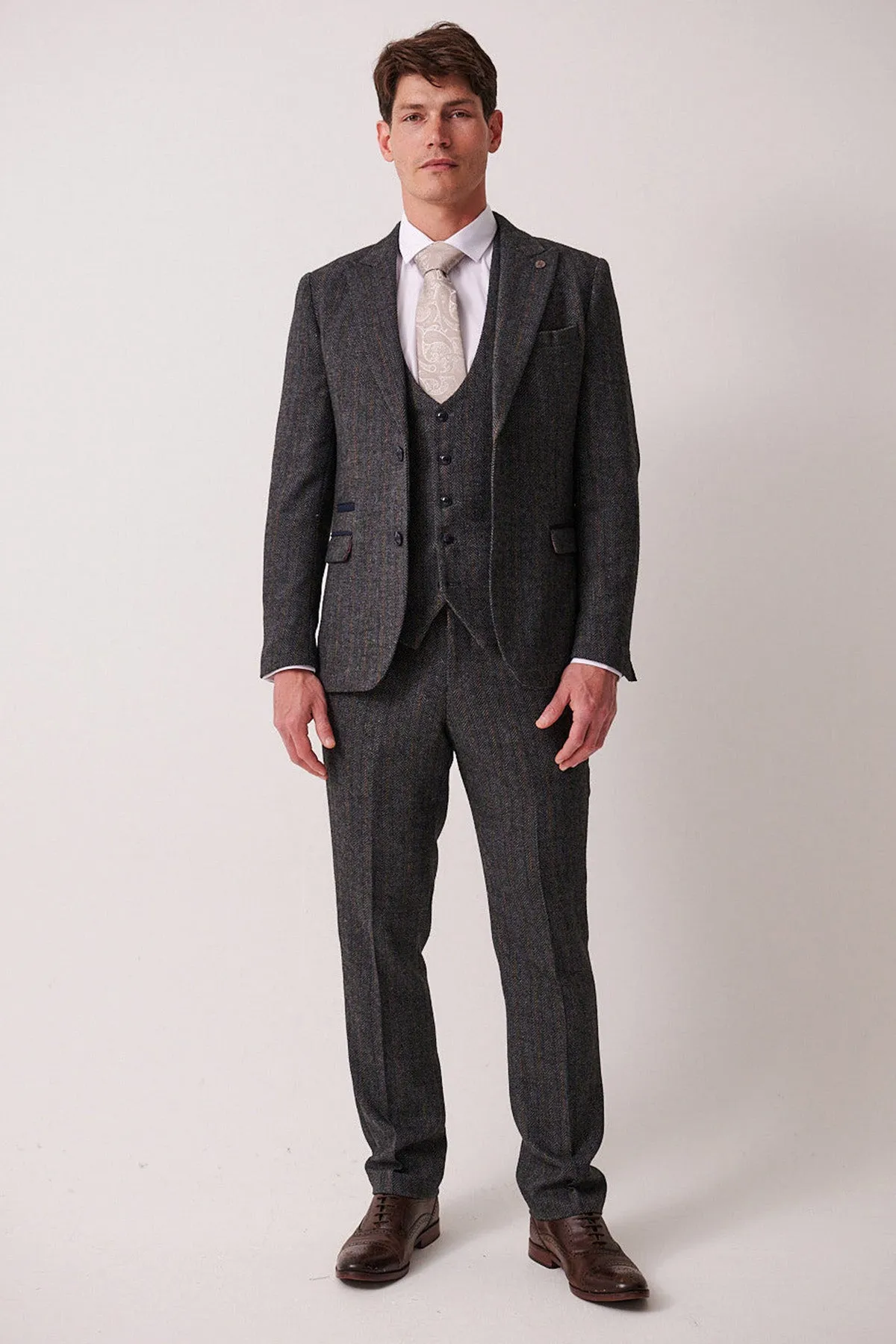 DOMINIC - Blue Grey Tweed Three Piece Suit sold by Marc Darcy
