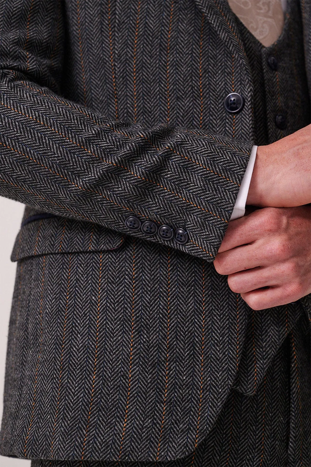 DOMINIC - Blue Grey Tweed Three Piece Suit sold by Marc Darcy product image thumbnail 5