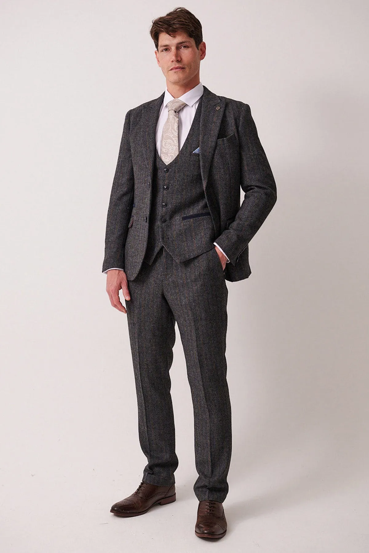 DOMINIC - Blue Grey Tweed Three Piece Suit sold by Marc Darcy product image thumbnail 2