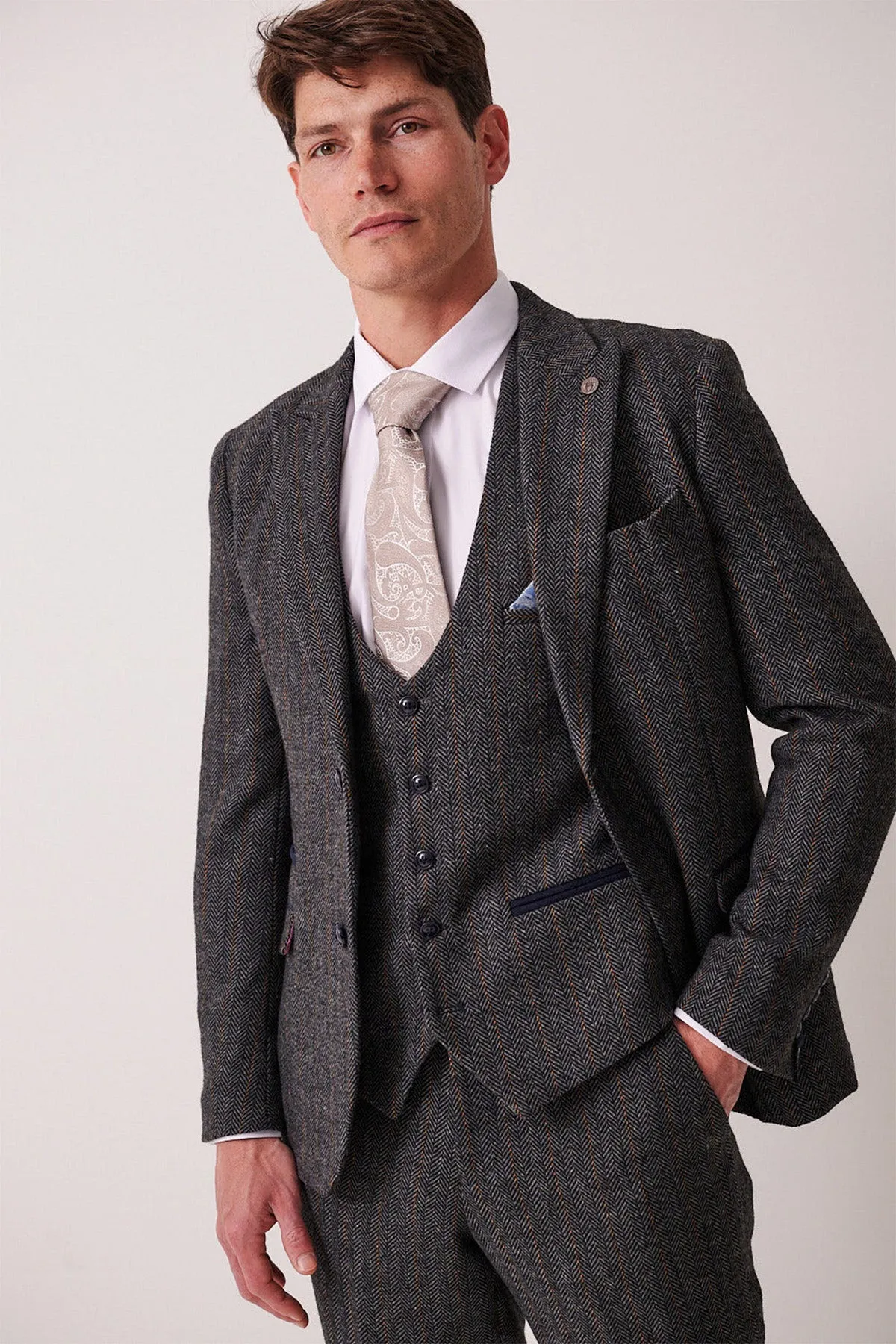 DOMINIC - Blue Grey Tweed Three Piece Suit sold by Marc Darcy product image thumbnail 3