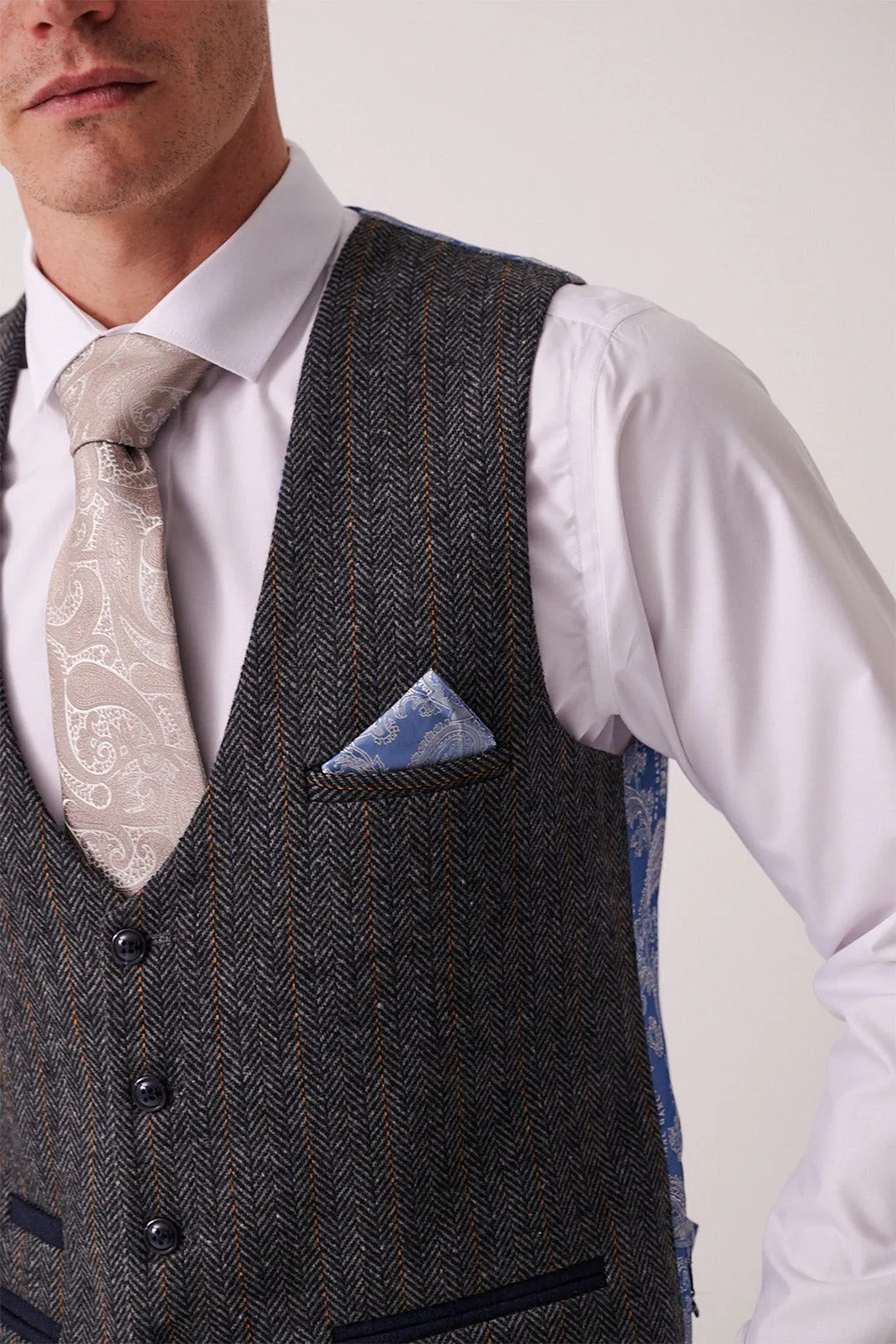 DOMINIC - Blue Grey Tweed Waistcoat sold by Marc Darcy product image thumbnail 2
