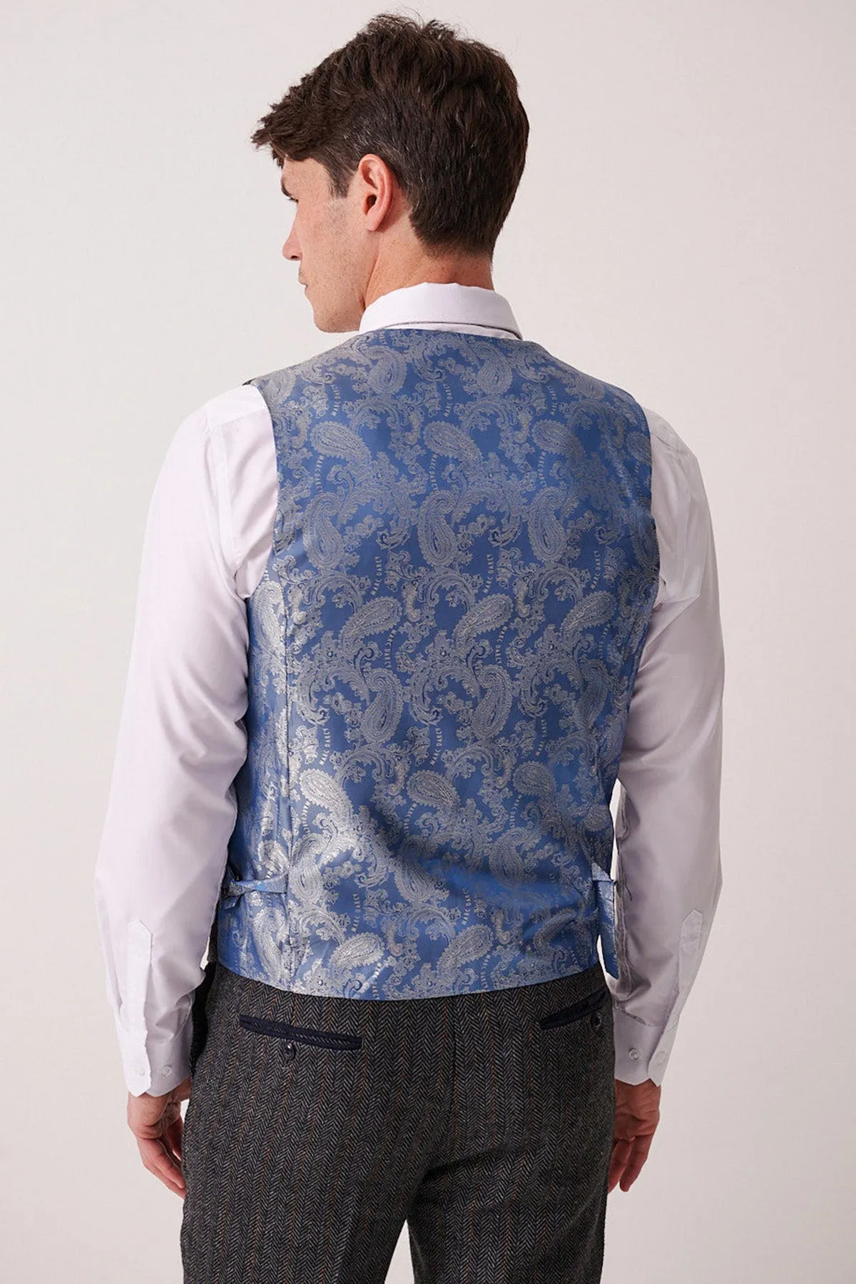 DOMINIC - Blue Grey Tweed Waistcoat sold by Marc Darcy product image thumbnail 4