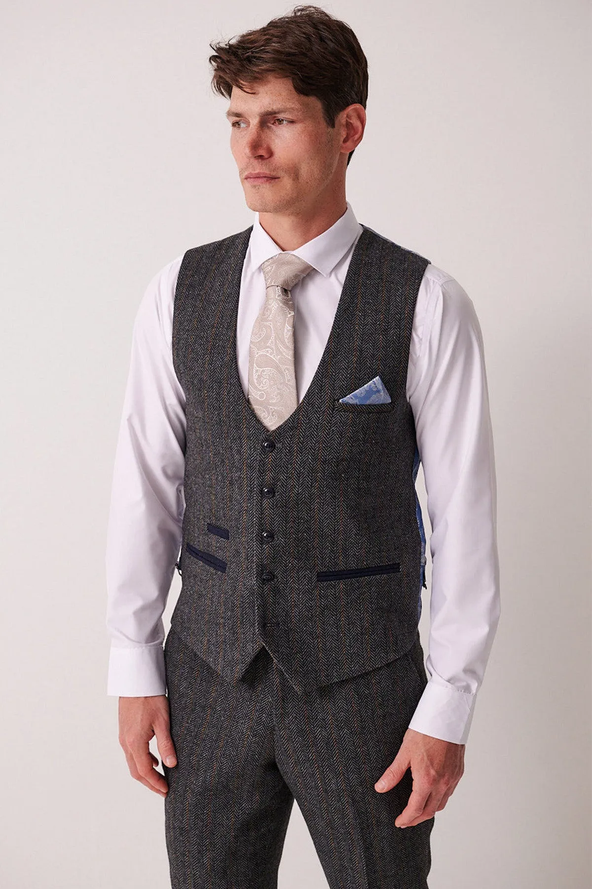 DOMINIC - Blue Grey Tweed Waistcoat sold by Marc Darcy
