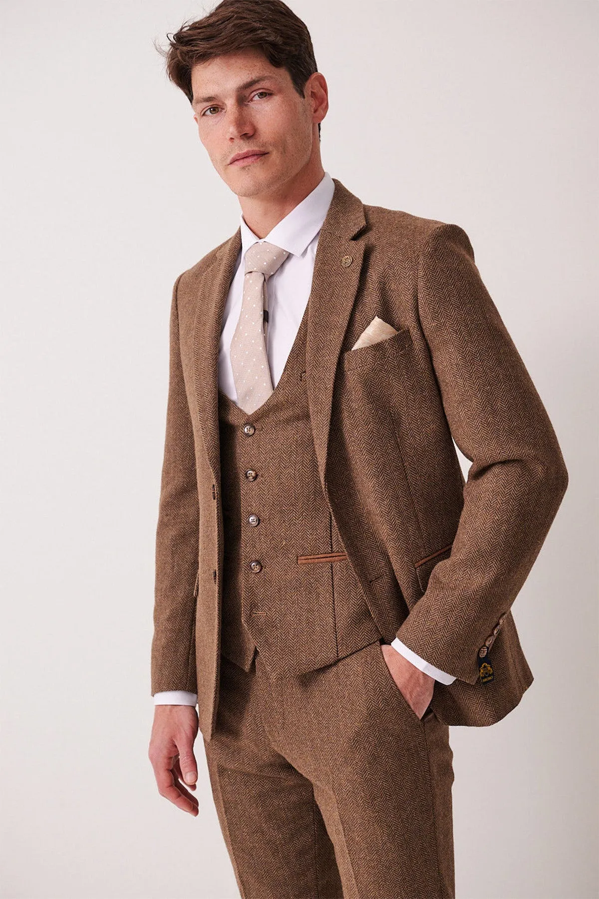 DEAN - Tan Tweed Three Piece Suit sold by Marc Darcy product image thumbnail 5