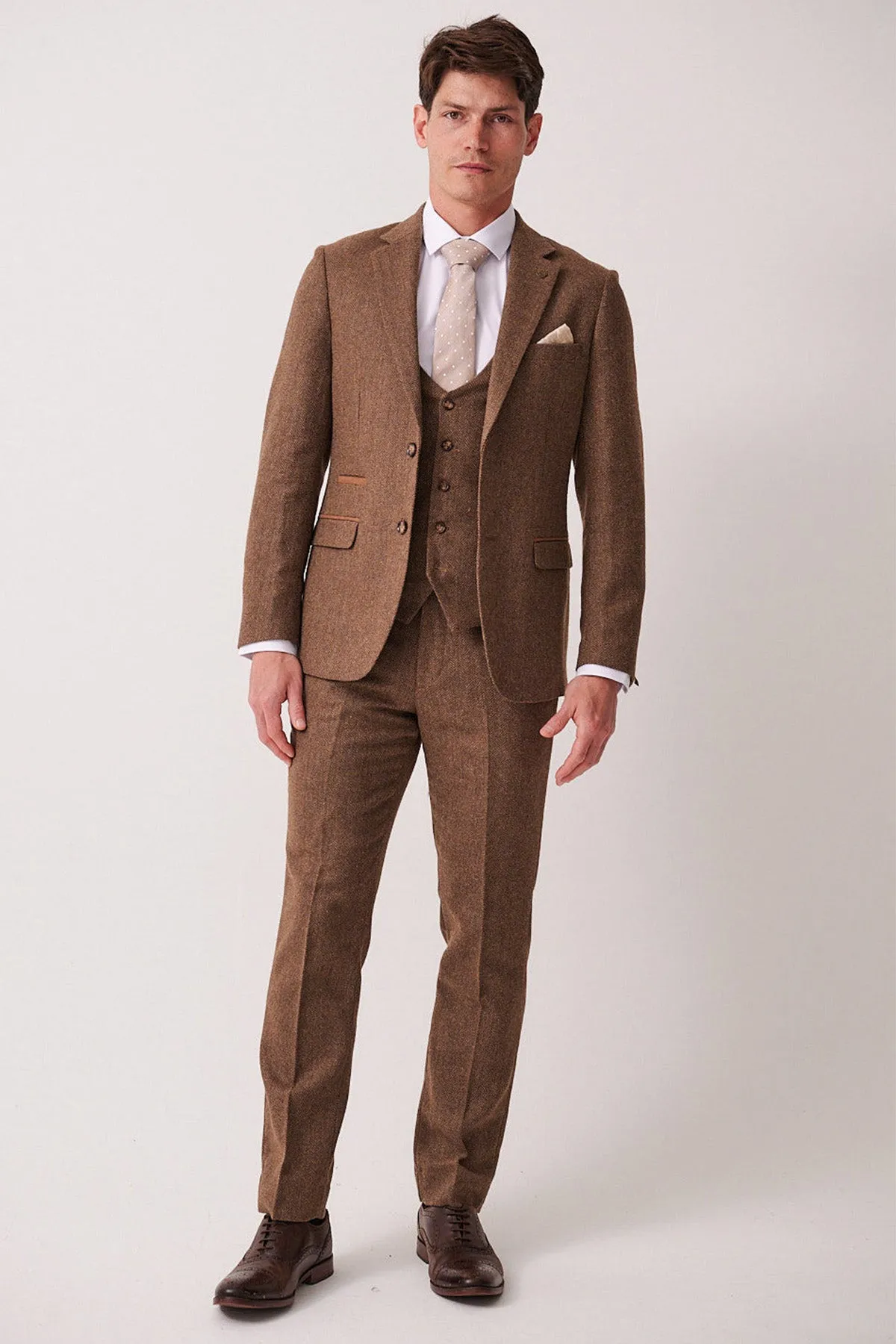 DEAN - Tan Tweed Three Piece Suit sold by Marc Darcy