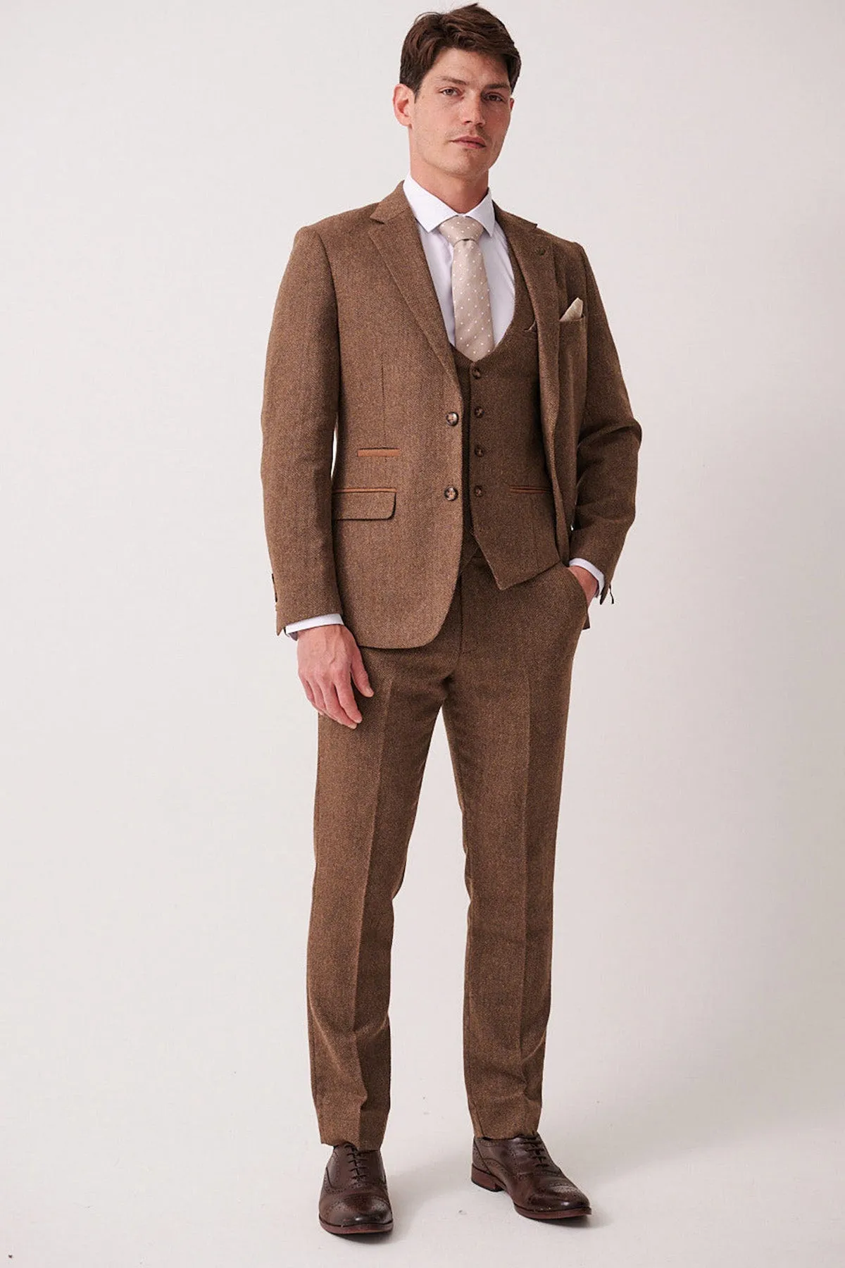 DEAN - Tan Tweed Three Piece Suit sold by Marc Darcy product image thumbnail 3
