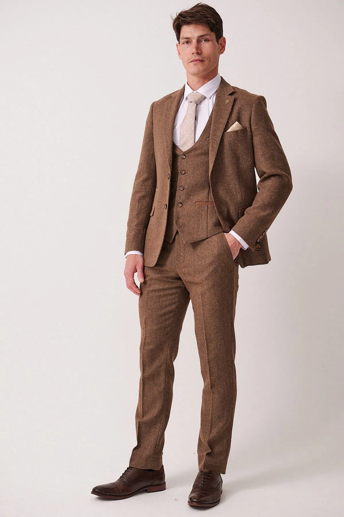 DEAN - Tan Tweed Three Piece Suit sold by Marc Darcy product image thumbnail 4