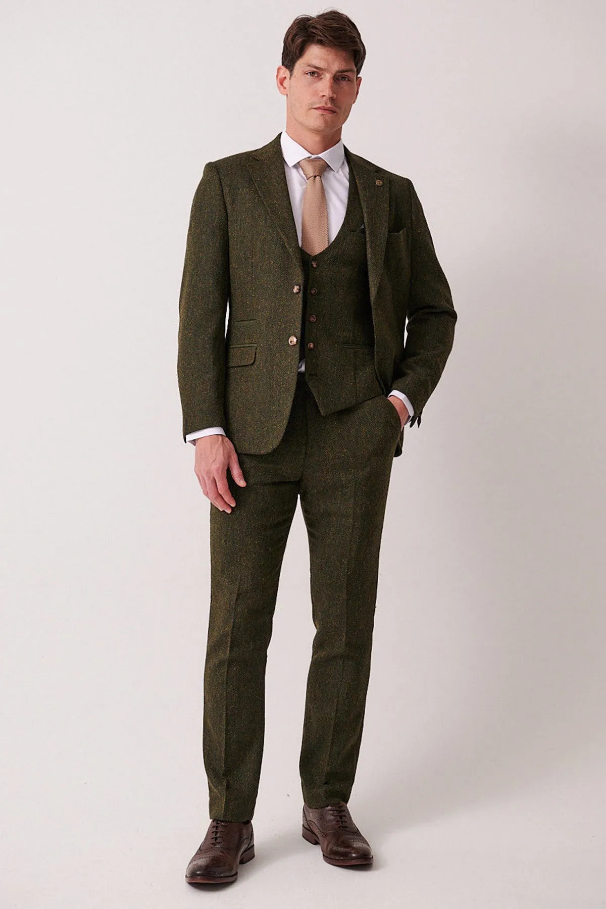 DEAN - Olive Tweed Three Piece Suit sold by Marc Darcy product image thumbnail 3