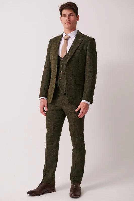 DEAN - Olive Tweed Three Piece Suit made by Marc Darcy