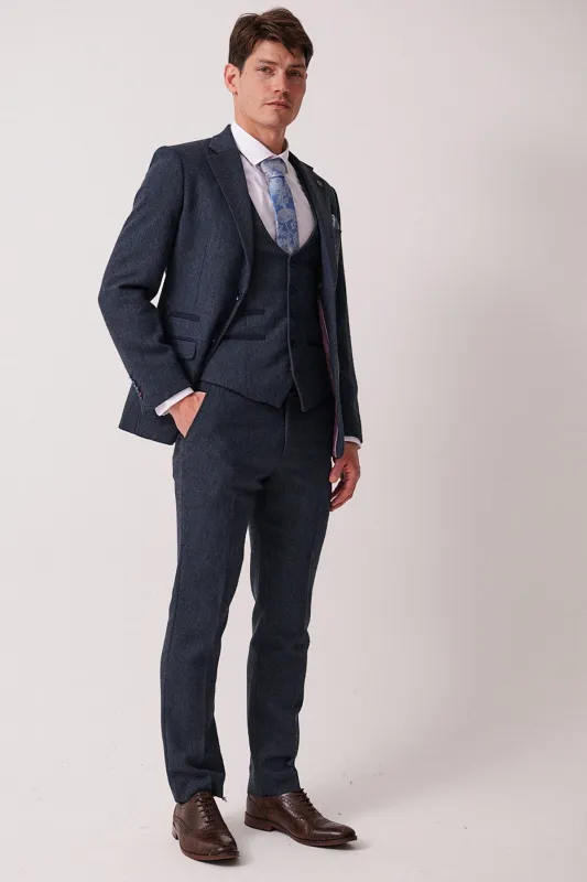 DEAN - Blue Tweed Three Piece Suit made by Marc Darcy