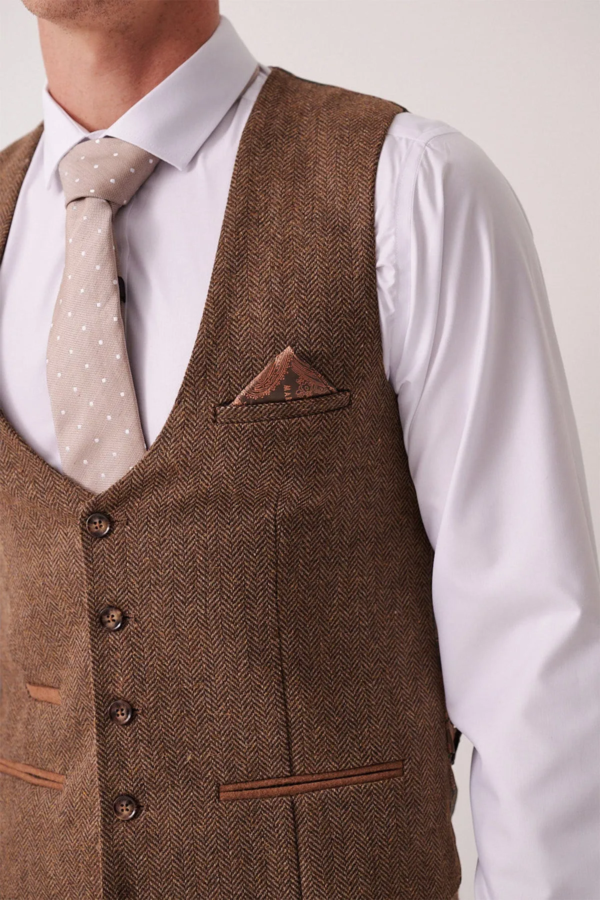 DEAN - Tan Tweed Waistcoat sold by Marc Darcy product image thumbnail 2