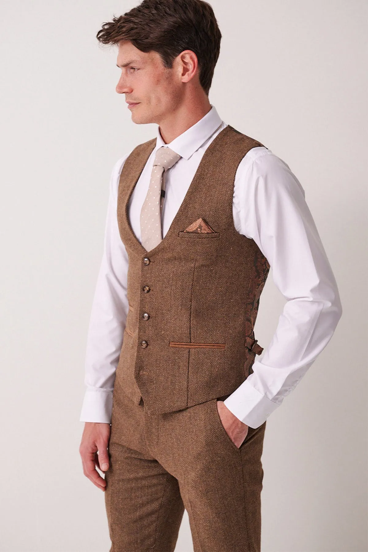 DEAN - Tan Tweed Waistcoat sold by Marc Darcy product image thumbnail 3