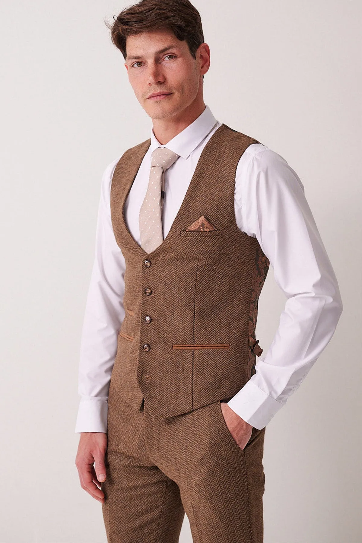 DEAN - Tan Tweed Waistcoat sold by Marc Darcy product image thumbnail 5