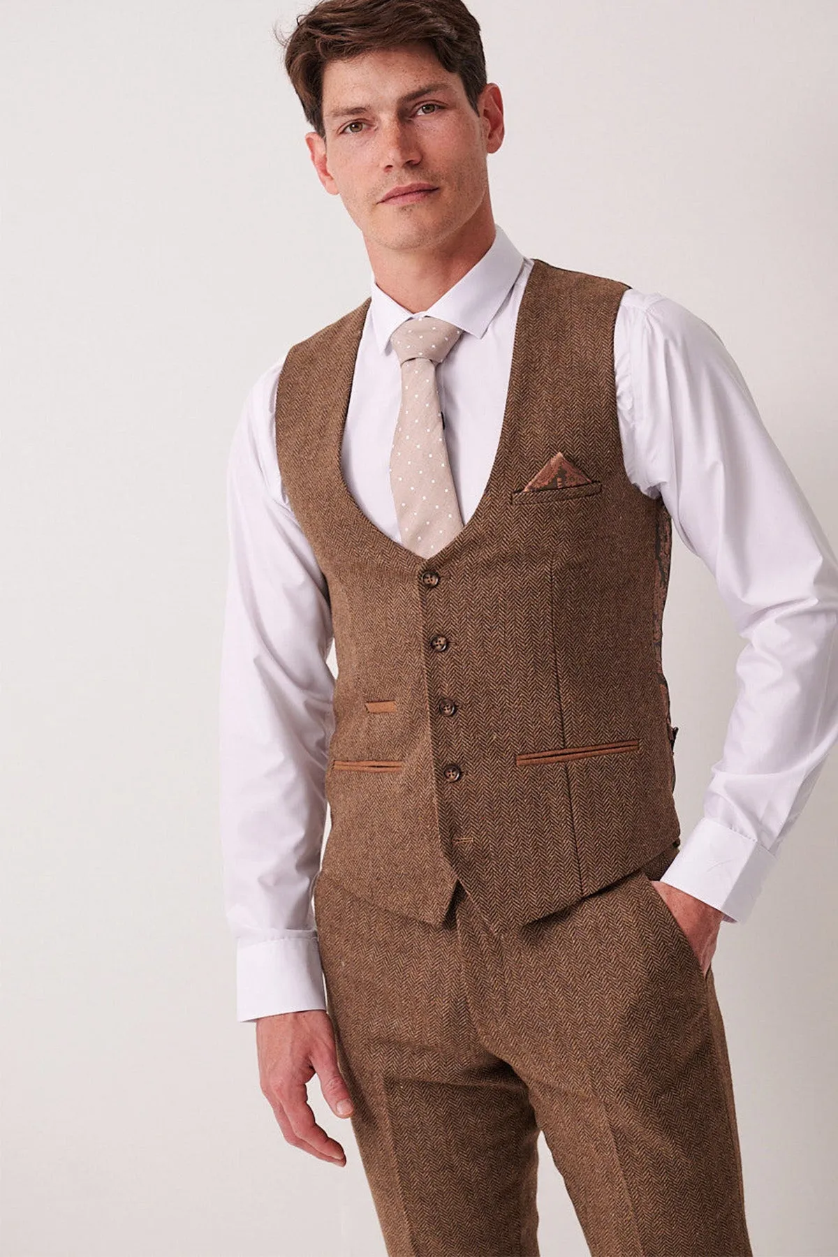 DEAN - Tan Tweed Waistcoat sold by Marc Darcy