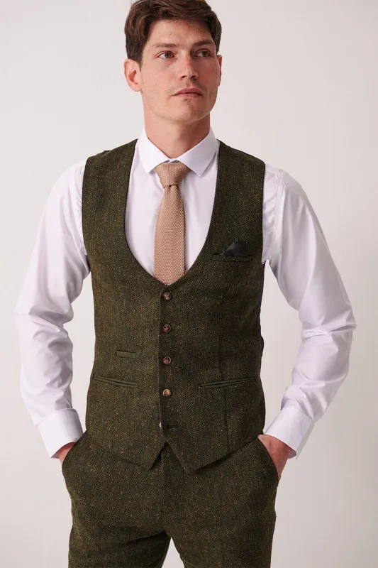 DEAN - Olive Tweed Waistcoat made by Marc Darcy