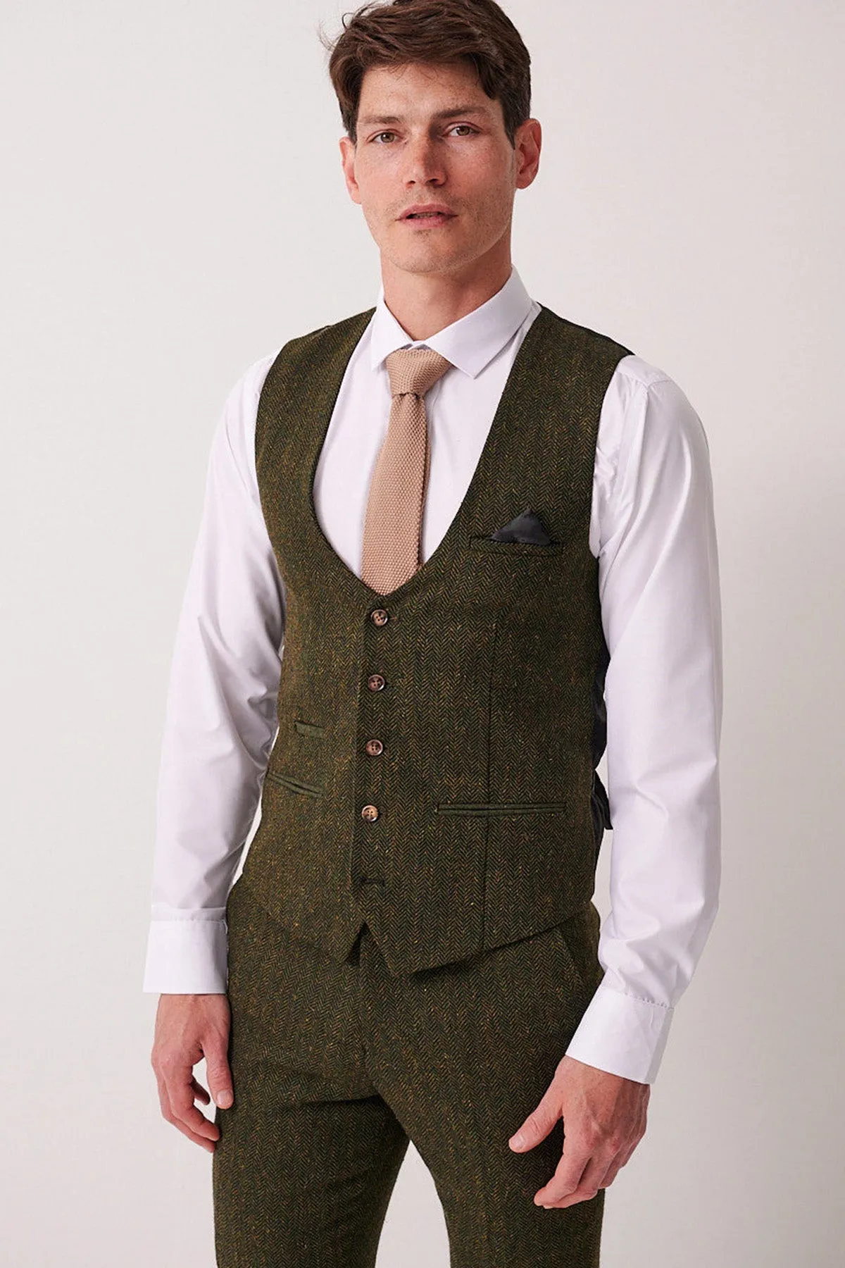 DEAN - Olive Tweed Waistcoat sold by Marc Darcy product image thumbnail 3
