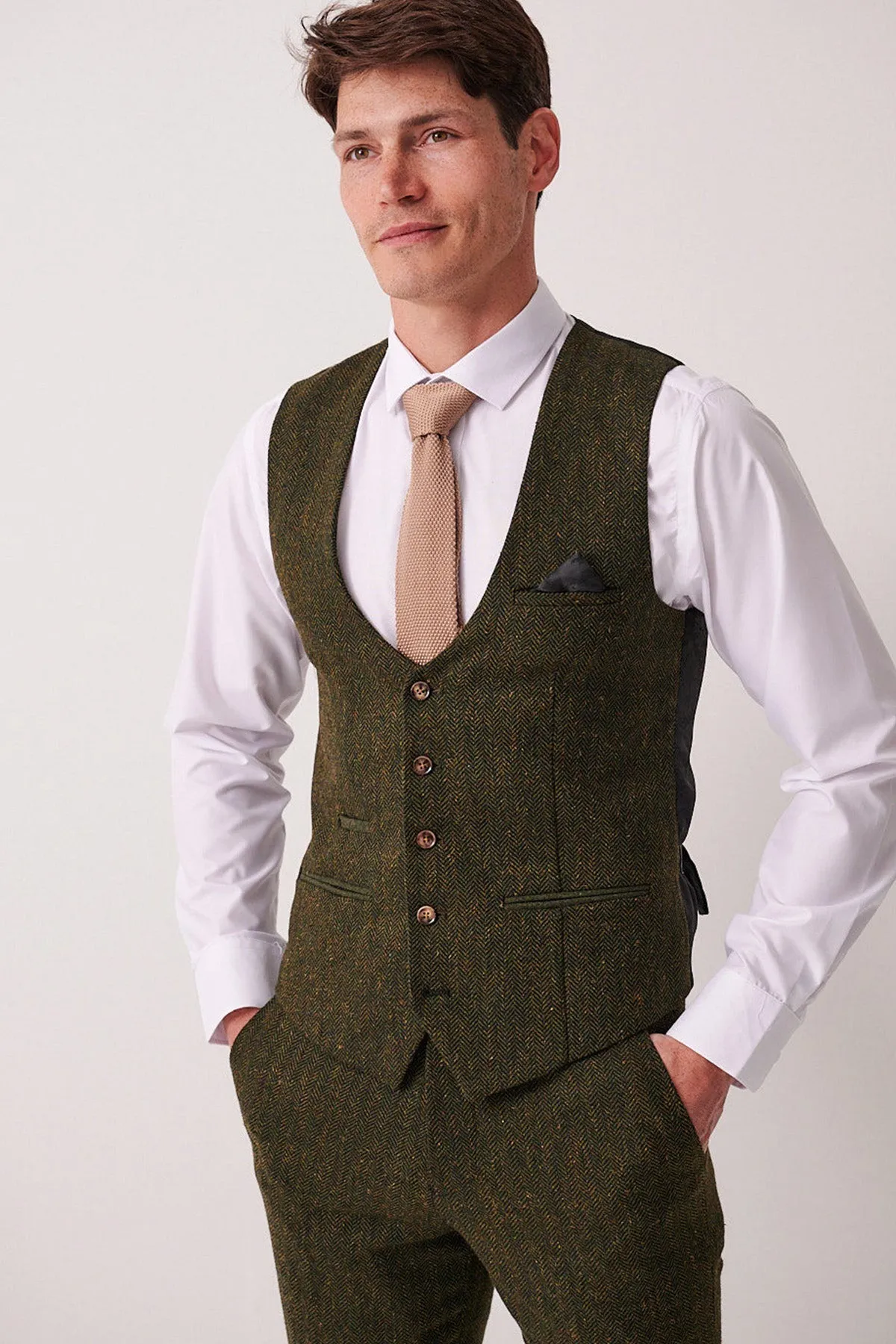 DEAN - Olive Tweed Waistcoat sold by Marc Darcy product image thumbnail 4