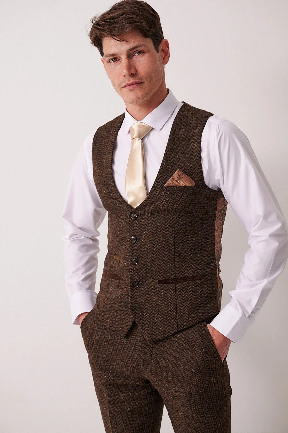 DEAN - Brown Tweed Waistcoat sold by Marc Darcy product image thumbnail 2