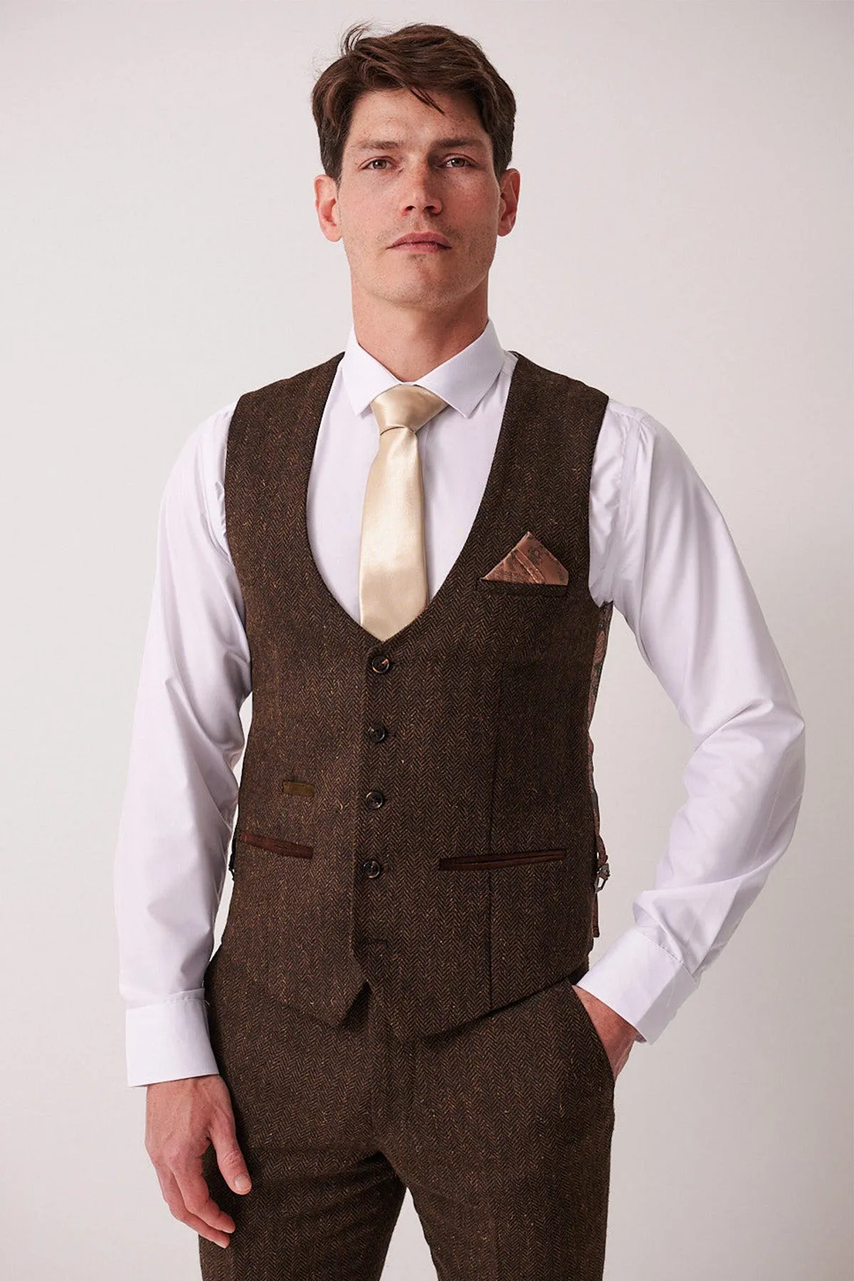 DEAN - Brown Tweed Waistcoat sold by Marc Darcy product image thumbnail 4