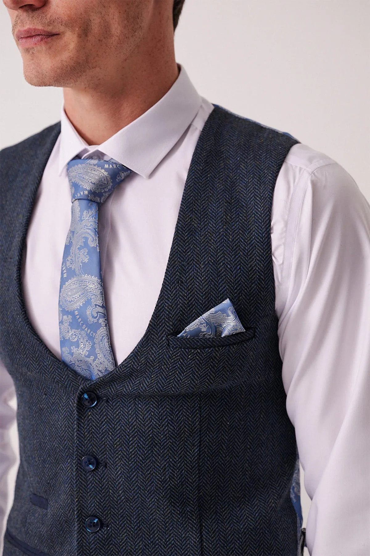 DEAN - Blue Tweed Waistcoat sold by Marc Darcy product image thumbnail 2