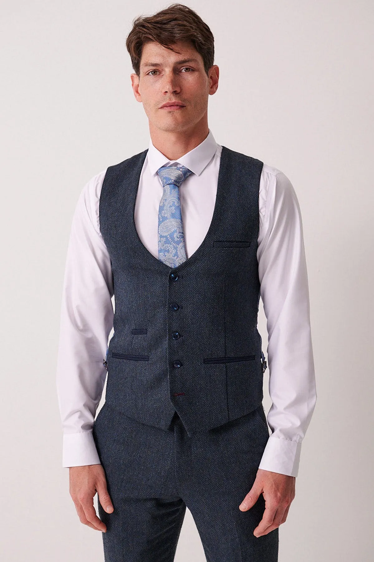 DEAN - Blue Tweed Waistcoat sold by Marc Darcy product image thumbnail 5