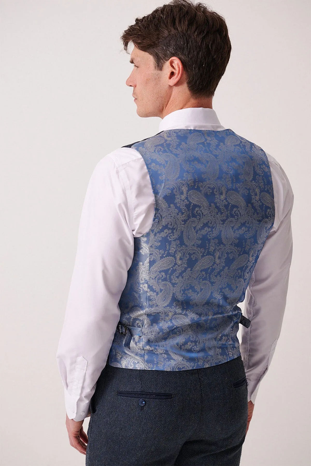 DEAN - Blue Tweed Waistcoat sold by Marc Darcy product image thumbnail 3