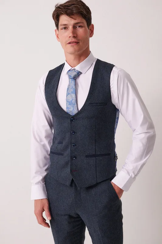 DEAN - Blue Tweed Waistcoat made by Marc Darcy