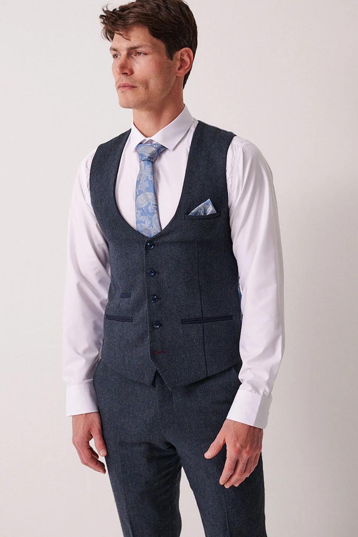 DEAN - Blue Tweed Waistcoat sold by Marc Darcy product image thumbnail 4