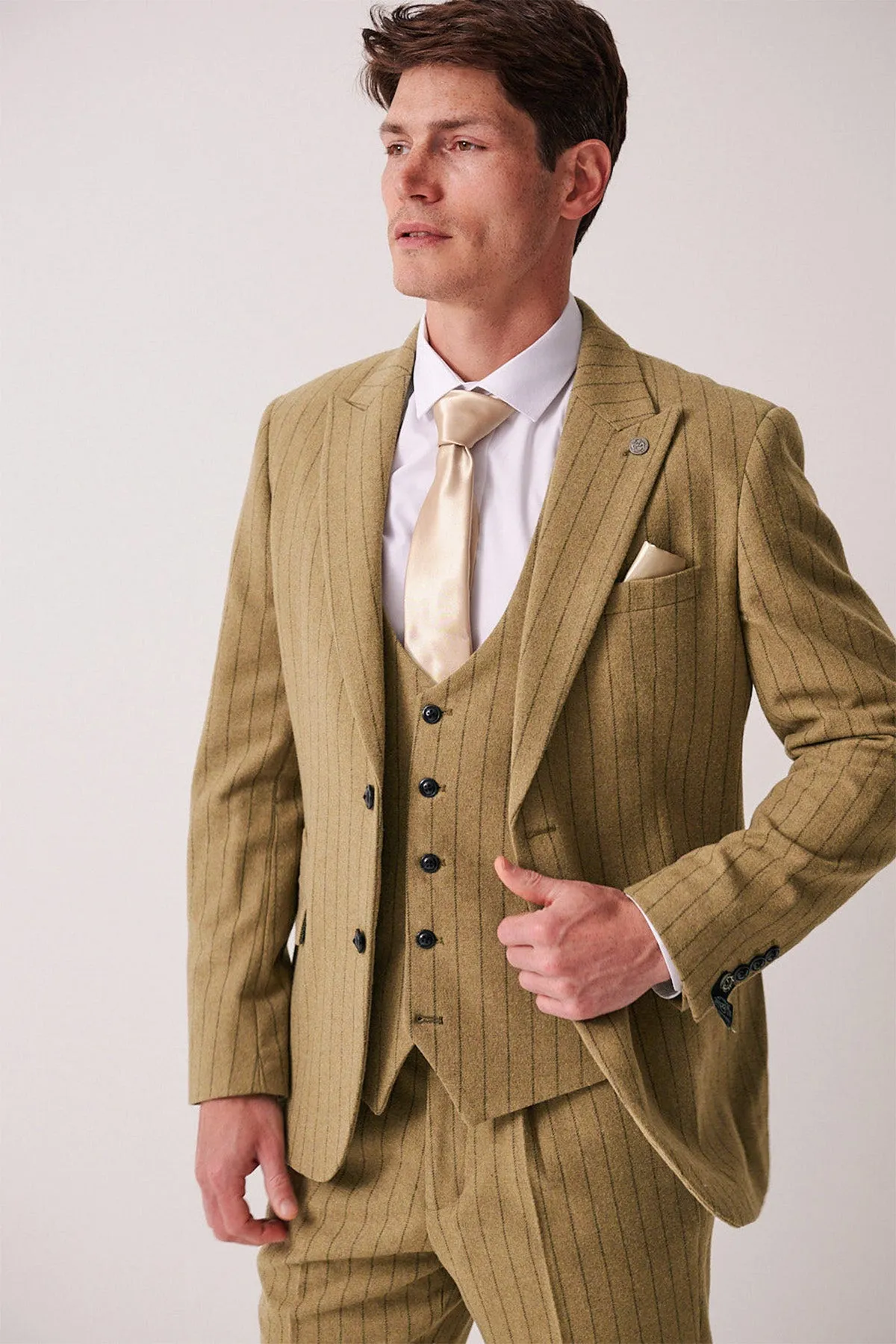 HANSON - Moss Tweed Pinstripe Three Piece Suit sold by Marc Darcy product image thumbnail 3